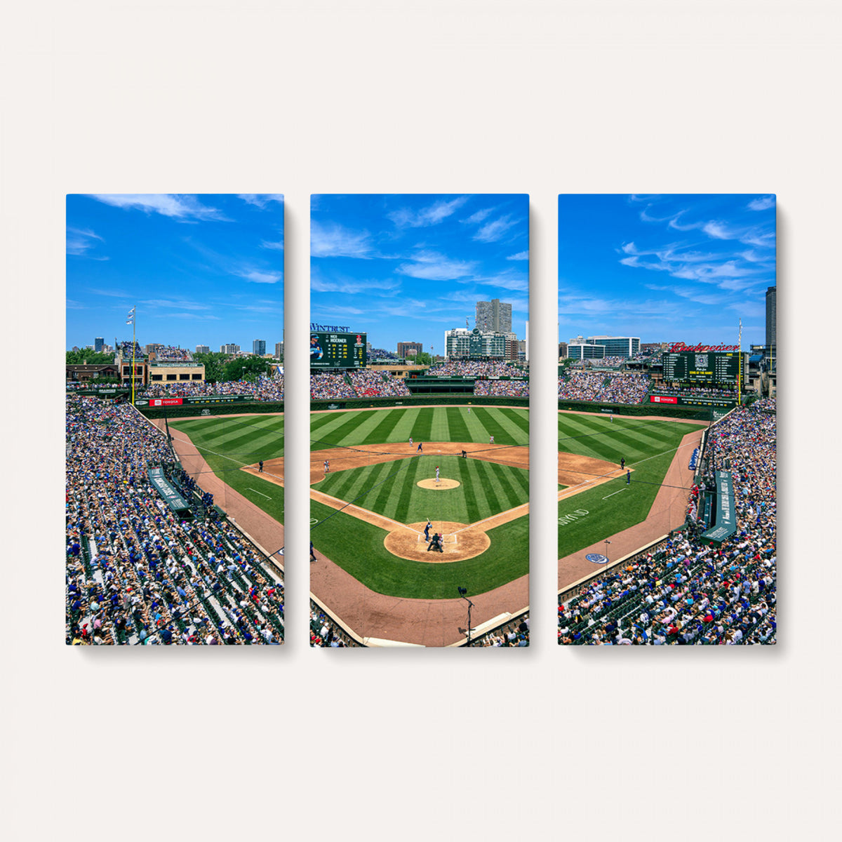 26064-MGV-CV-36X24 - Wrigley Field Chicago Cubs Wall Art Canvas Print Framed Panoramic Multi-Piece Iconic Baseball Stadium Artwork for Home, Office