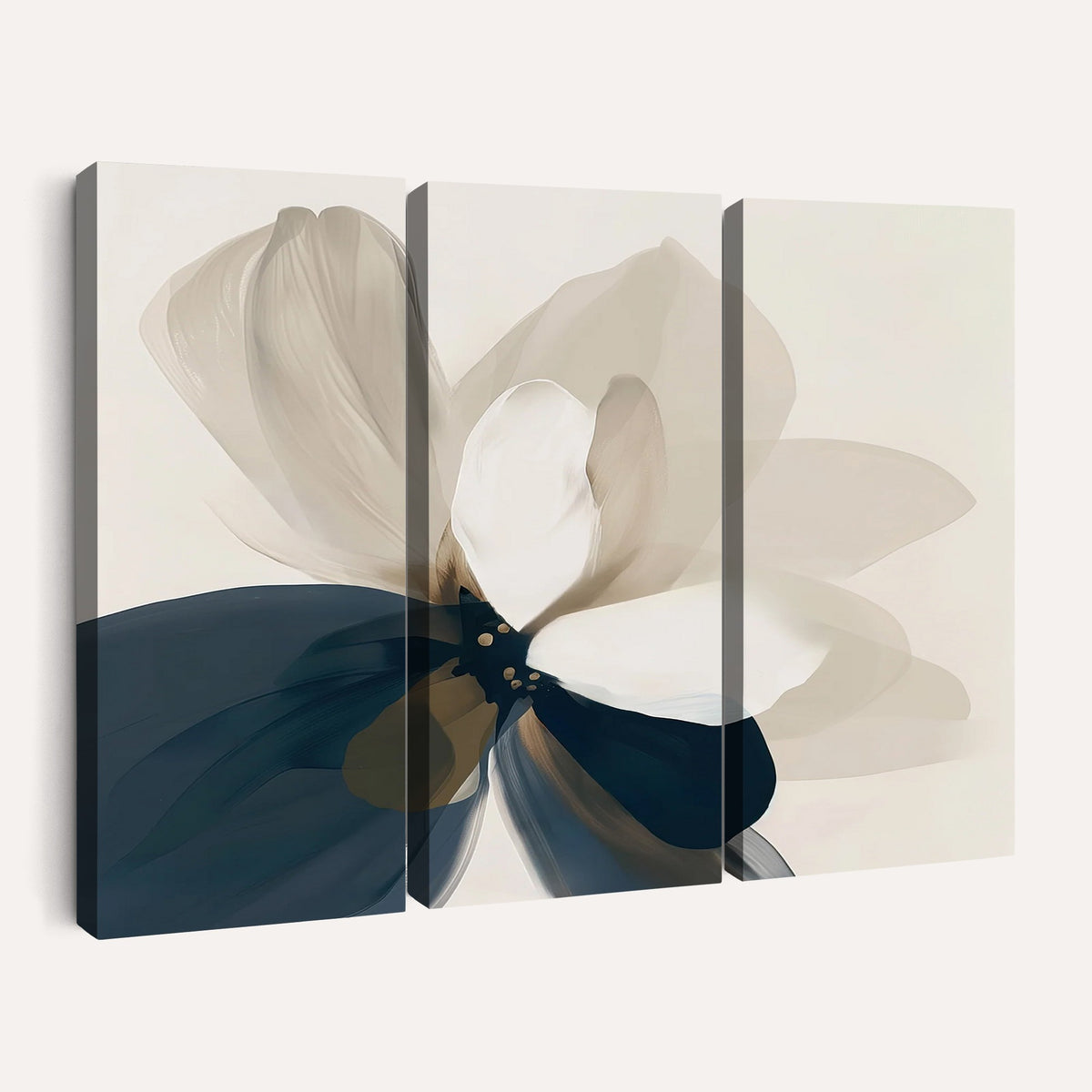 42188901-MGV-CV-24X16 - Minimal Flower Wall Art Canvas Print | Framed Beige and Navy Bloom