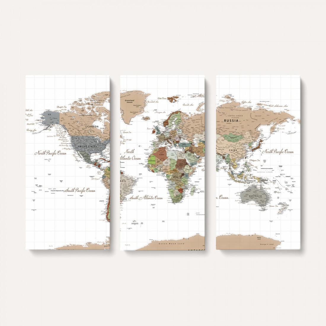 Vintage Watercolor World Map Canvas Wall Art | Framed Travel Map