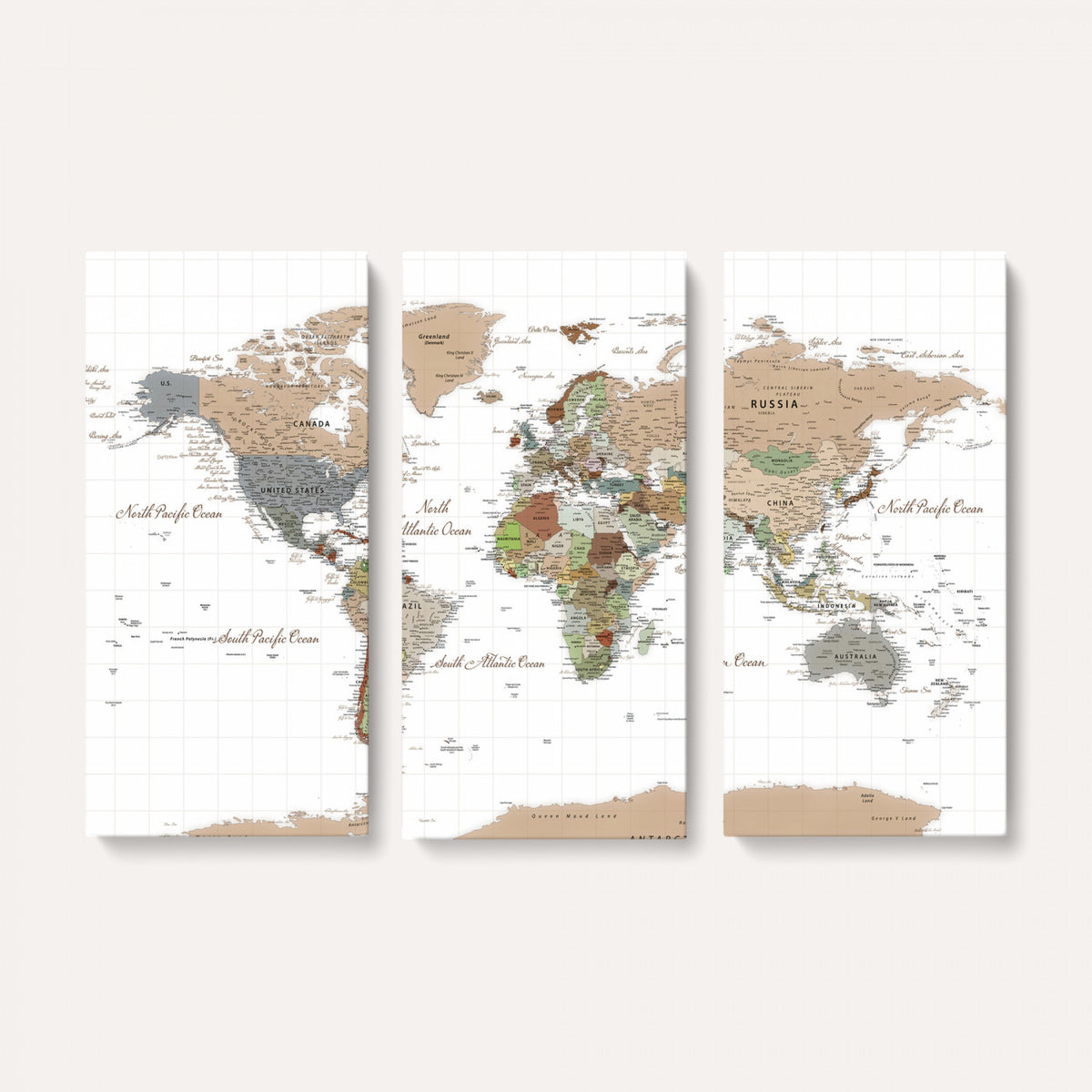 91286788-MGV-CV-36X24 - World Map Wall Art Canvas Print, Modern Decorative Framed Map Artwork Prints for Living Room, Office, Bedroom Wall Decor