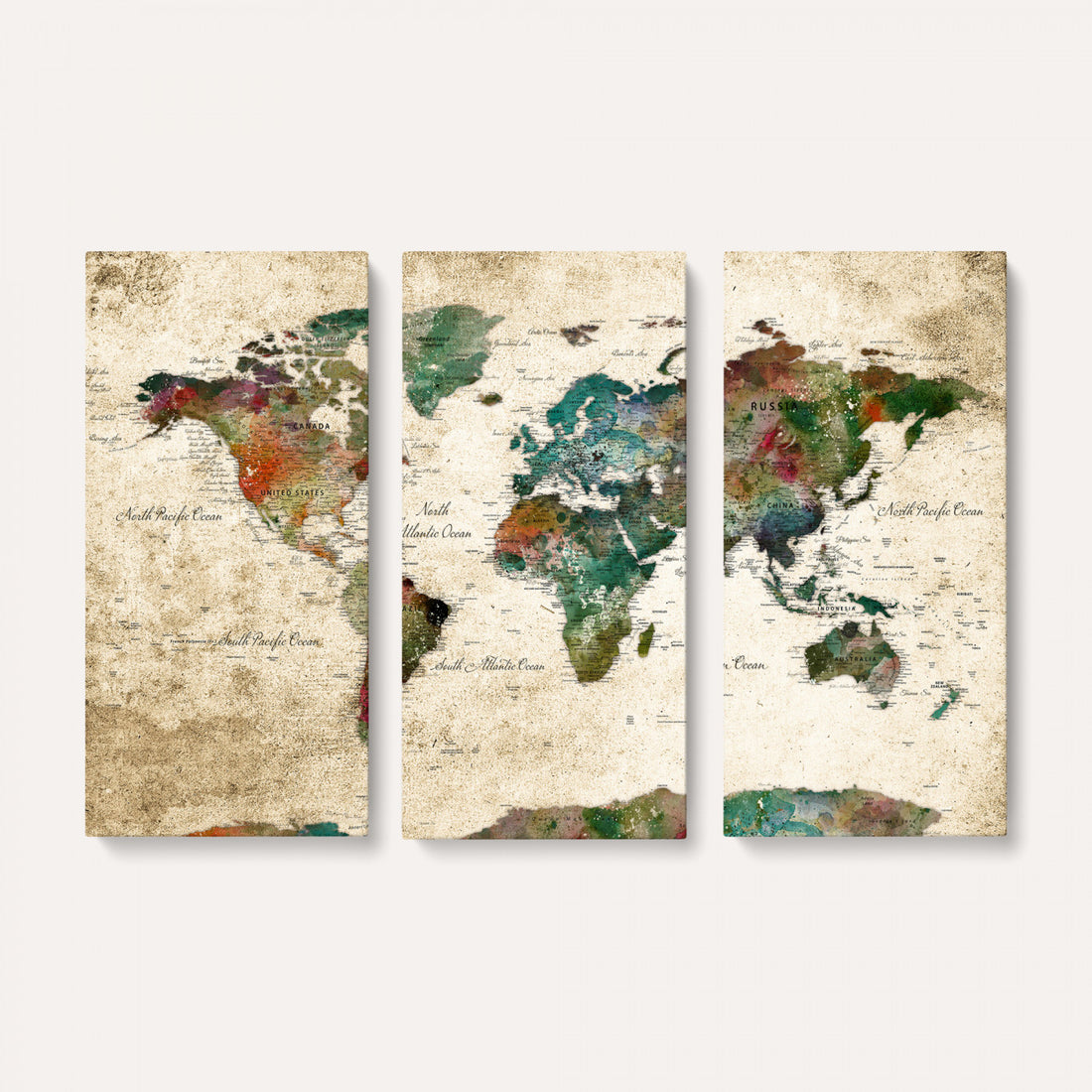 Colorful Grunge World Map Canvas Print | Framed Detailed Map of the World