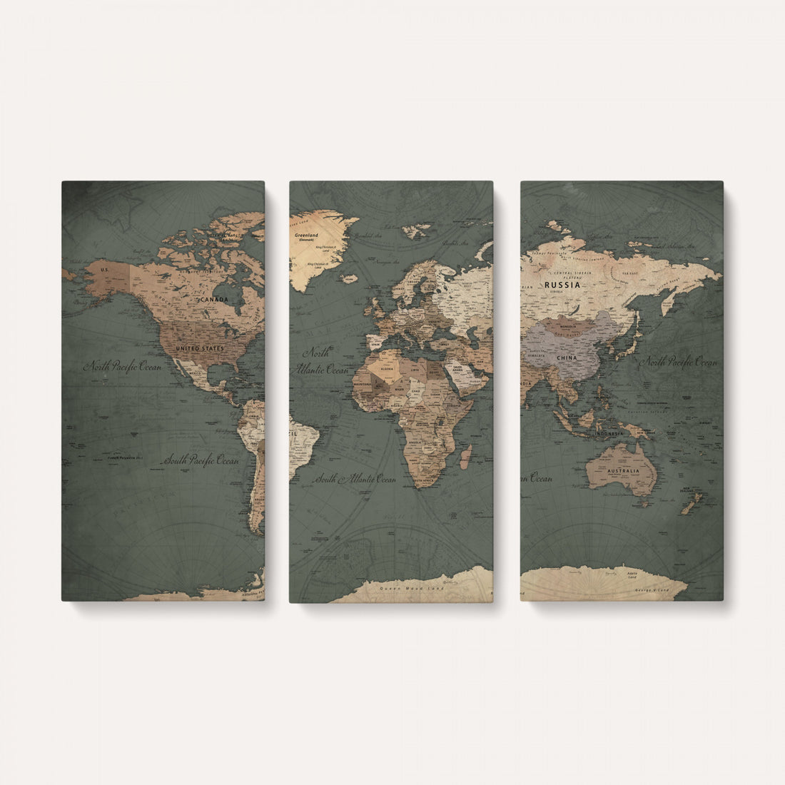 Rustic Black and Wood World Map Canvas Wall Art | Framed Travel Map