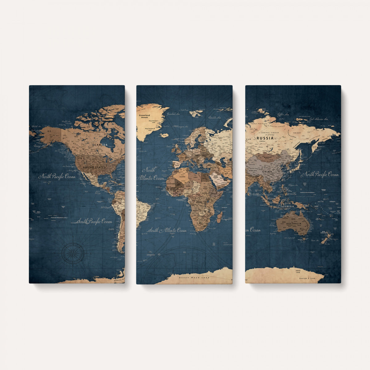 69886352-MGV-CV-36X24 - World Map Wall Art Canvas Print, Modern Decorative Framed Map Artwork Prints for Living Room, Office, Bedroom Wall Decor