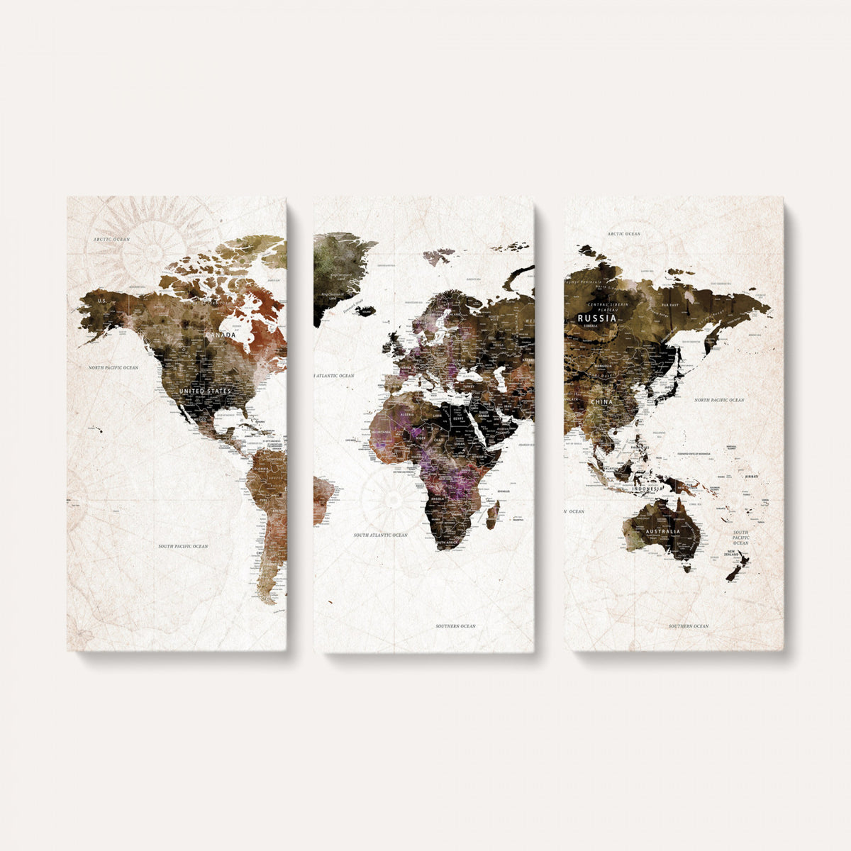 77651968-MGV-CV-36X24 - Watercolor World Map Print - Large Wall Art Canvas Print for