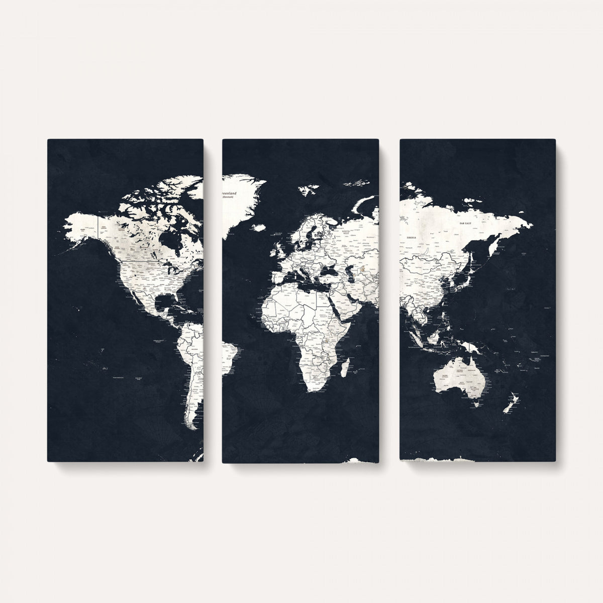 11963807-MGV-CV-36X24 - Black World Map Wall Art Canvas Print for Home Office and Meeting Room Decor