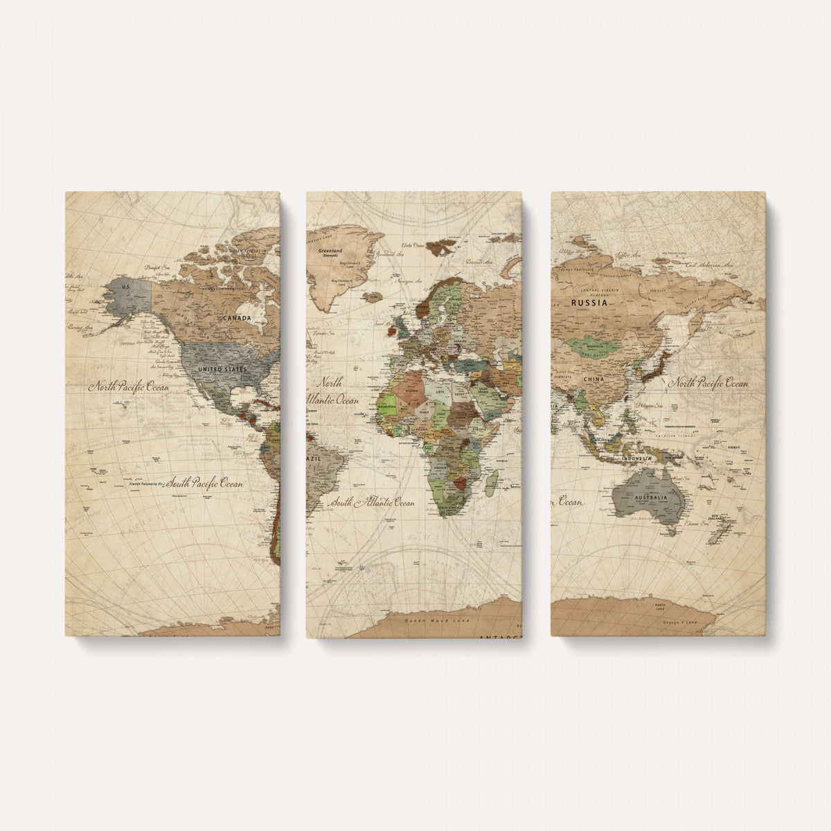 16856902-MGV-CV-36X24 - Vintage World Map Canvas Wall Art - Rustic Grunge Texture