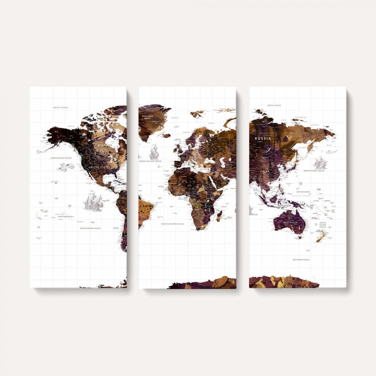 34792695-MGV-CV-36X24 - Rustic World Map Wall Art Canvas Print | Large Vintage Blue World Map on Wood Grain Style Background