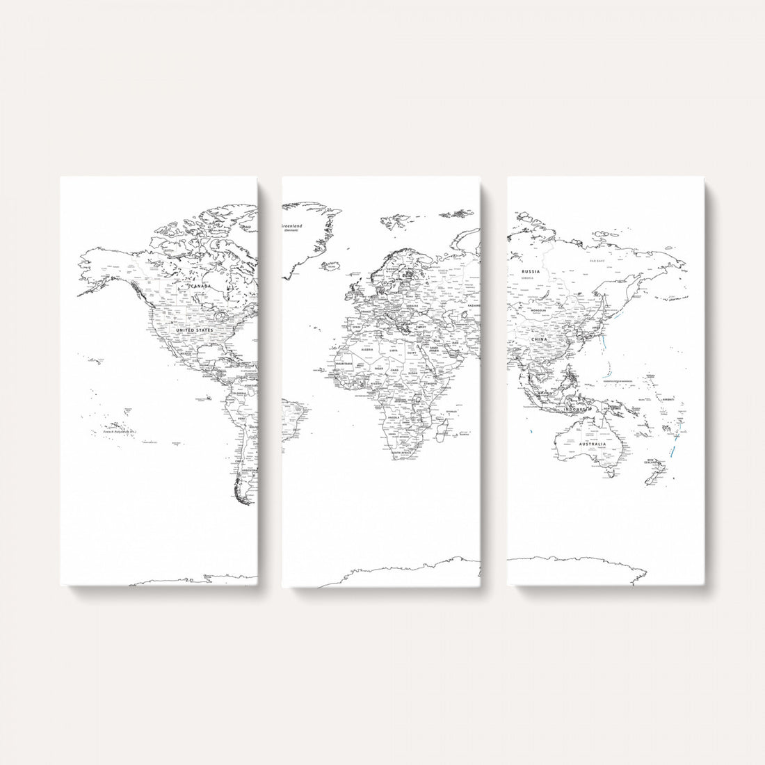 World Map Canvas Print, Framed Modern Detailed Map of the World for Home or Office