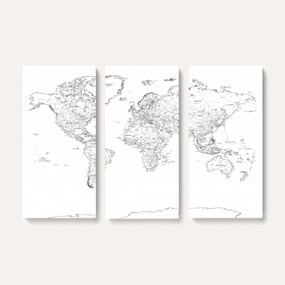 21002736-MGV-CV-36X24 - World Map Canvas Print, Framed Modern Detailed Map of the World for Home or Office