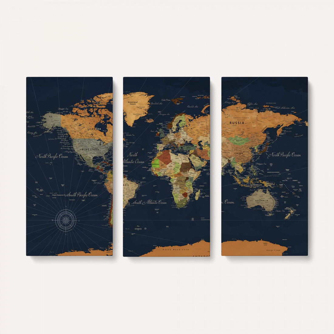 Modern World Map Canvas Print, Framed Detailed Map of the World Wall Art