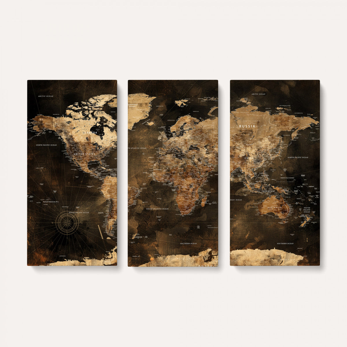 97742922-MGV-CV-36X24 - World Map Canvas Print, Modern Decorative Framed Map Artwork