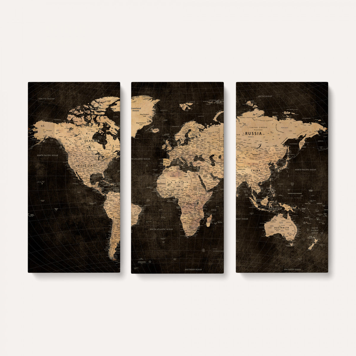 15118265-MGV-CV-36X24 - Brown World Map Canvas Print | Modern Travel Map Wall Art