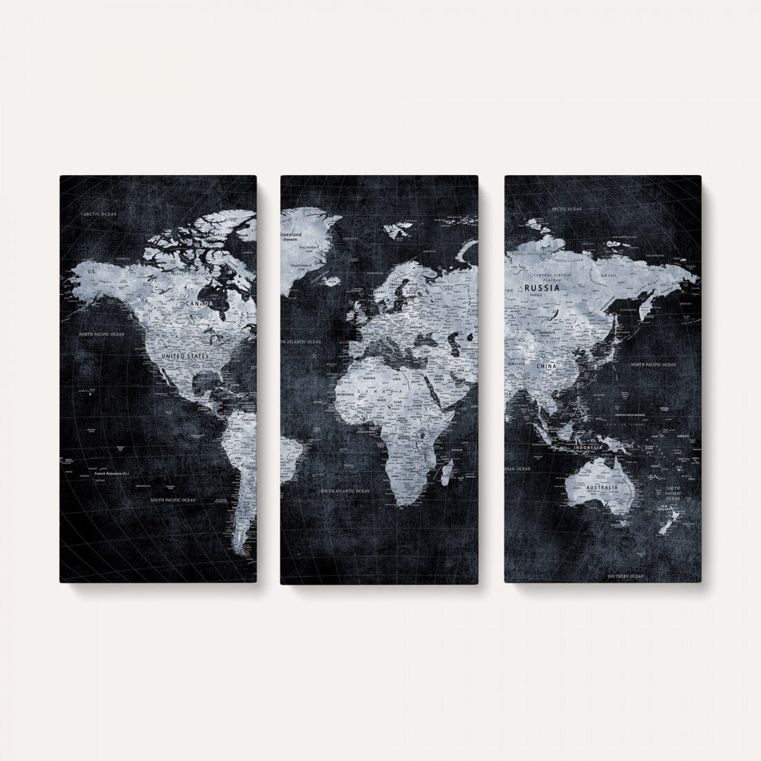 Black World Map Canvas Print | Detailed Map for Couples and Anniversary Gift