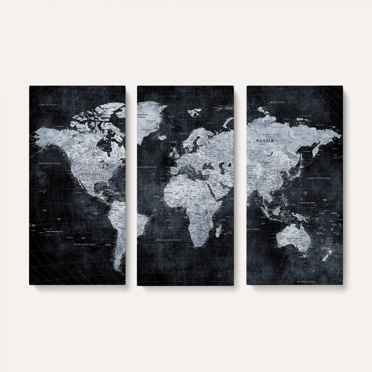 86893704-MGV-CV-36X24 - Black World Map Canvas Print | Detailed Map for Couples and Anniversary Gift