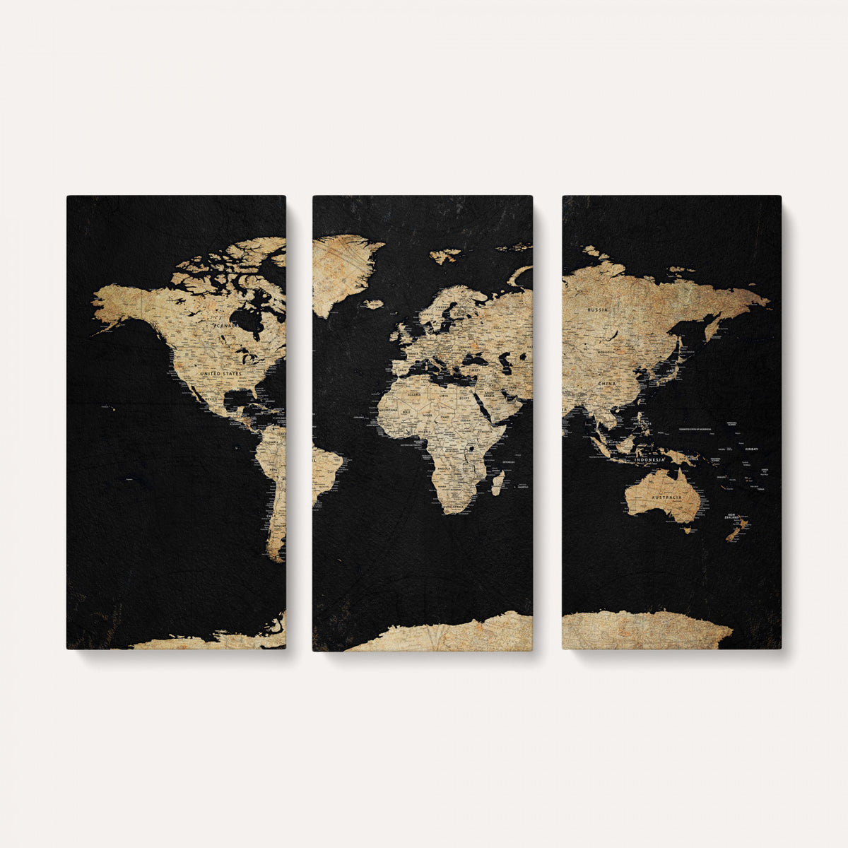 71518849-MGV-CV-36X24 - Beige World Map Canvas Wall Art Print, Minimal Black and