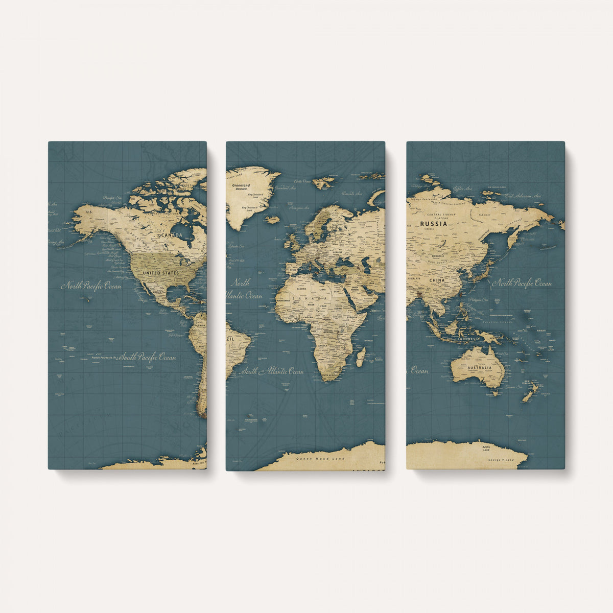99599383-MGV-CV-36X24 - Minimal Vintage World Map Canvas Wall Art Print, Neutral