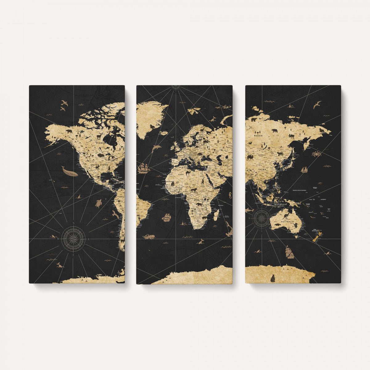 80270976-MGV-CV-36X24 - World Map Wall Art Canvas Print, Modern Decorative Framed Map Artwork Prints for Living Room, Office, Bedroom Wall Decor