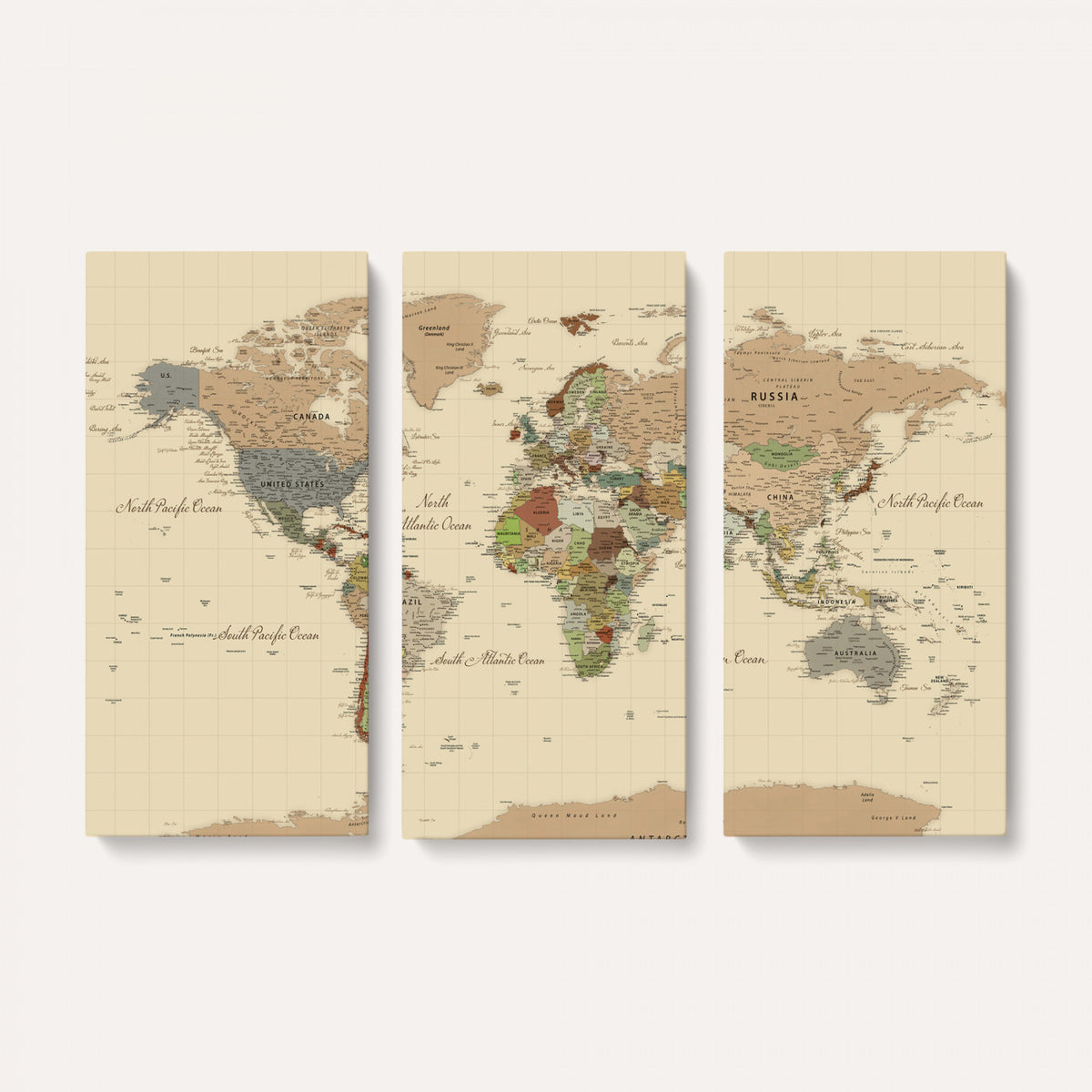 31407854-MGV-CV-36X24 - World Map Wall Art Canvas Print, Modern Decorative Framed Map Artwork Prints for Living Room, Office, Bedroom Wall Decor