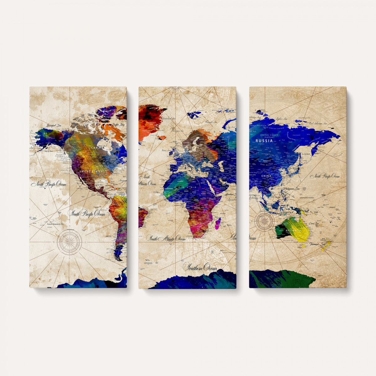 26284075-MGV-CV-36X24 - World Map Wall Art Canvas Print, Modern Decorative Framed Map Artwork Prints for Living Room, Office, Bedroom Wall Decor
