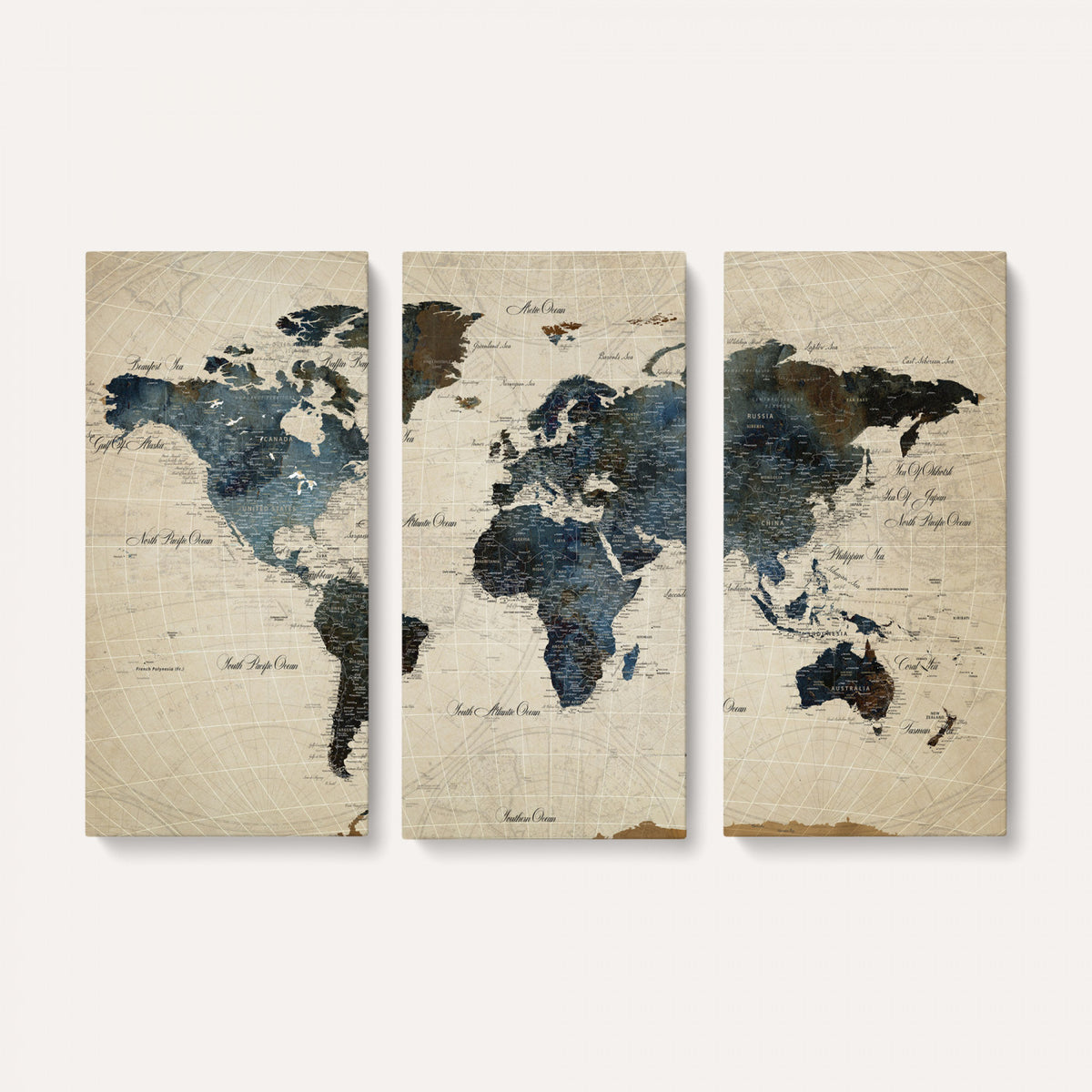 72927803-MGV-CV-36X24 - World Map Wall Art Canvas Print, Modern Decorative Framed Map Artwork Prints for Living Room, Office, Bedroom Wall Decor