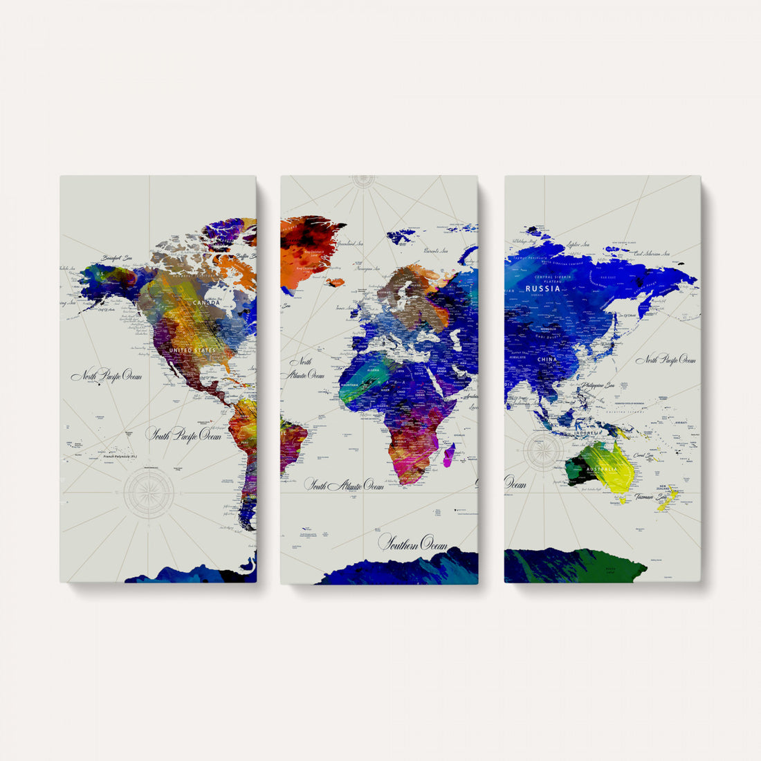 World Map Wall Art Canvas Print, Modern Decorative Framed Map Artwork