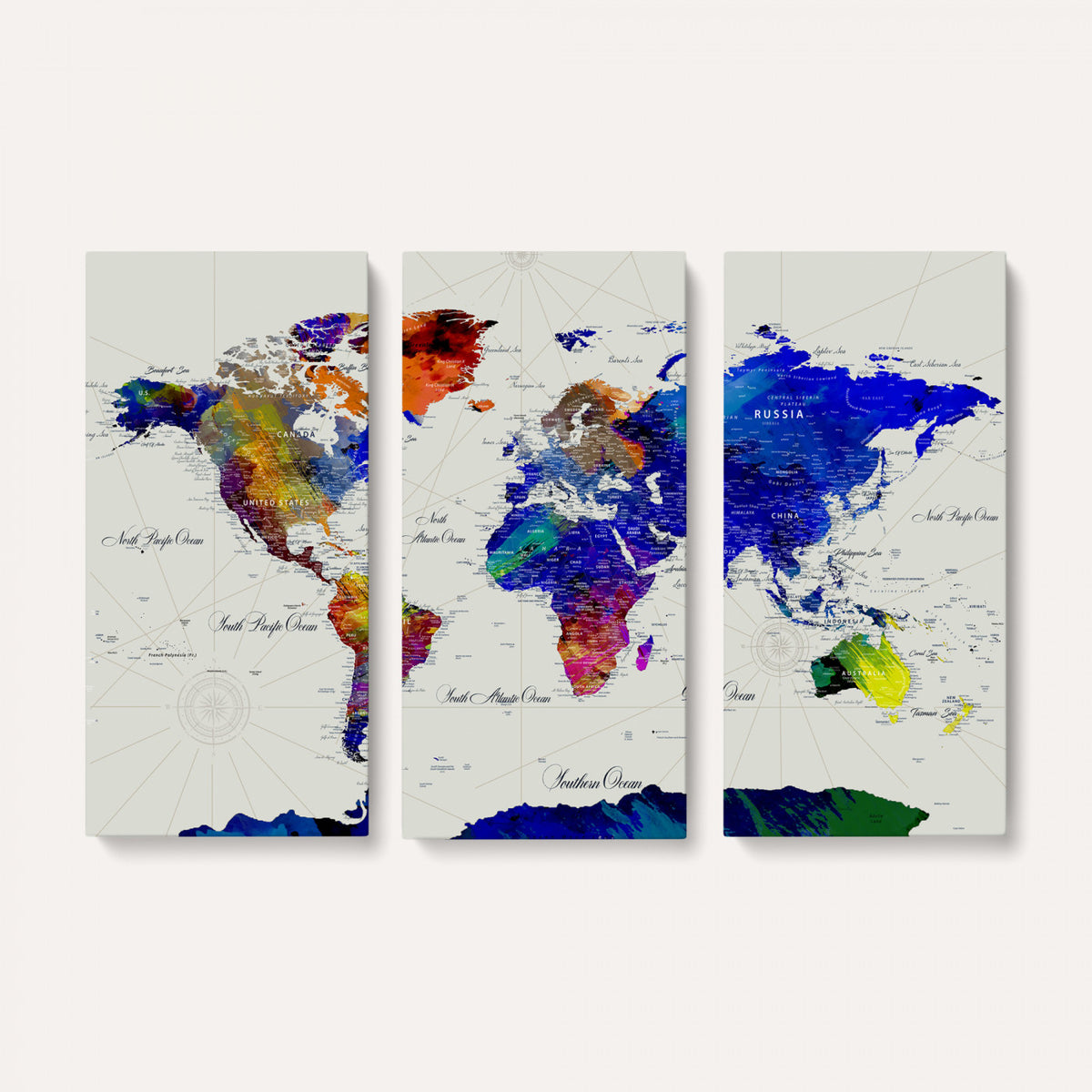 49670038-MGV-CV-36X24 - World Map Wall Art Canvas Print, Modern Decorative Framed Map Artwork Prints for Living Room, Office, Bedroom Wall Decor