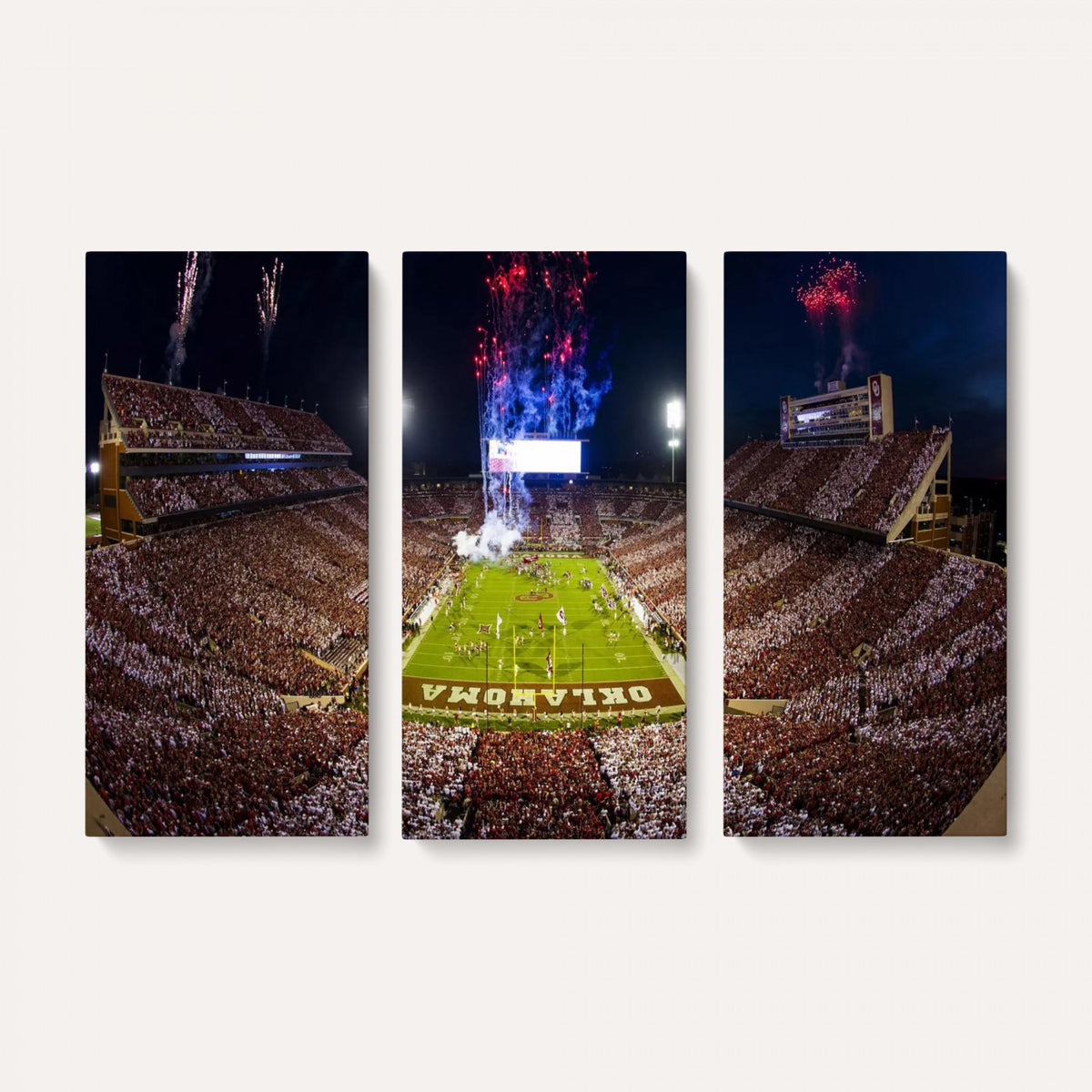 43197777-MGV-CV-36X24 - Oklahoma Memorial Stadium Wall Art Canvas Print – Oklahoma Sooners Football Artwork for Home, Office, and Sports Room Decor