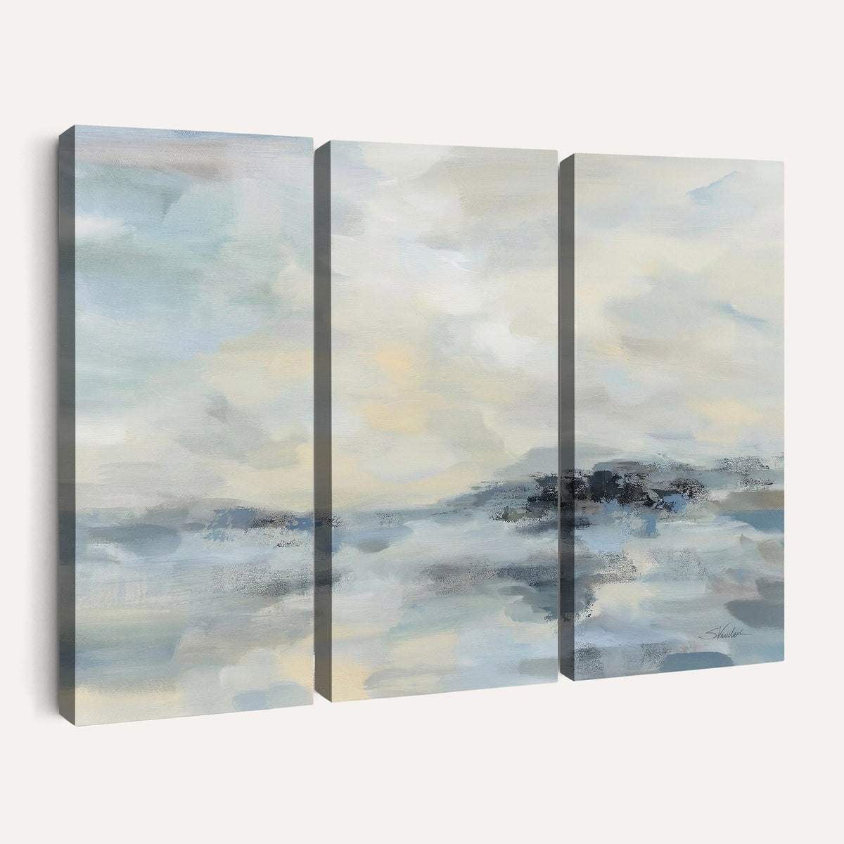 Abstract Coastal Landscape Wall Art Canvas Print | Soft Blue Gray Minimalist Art