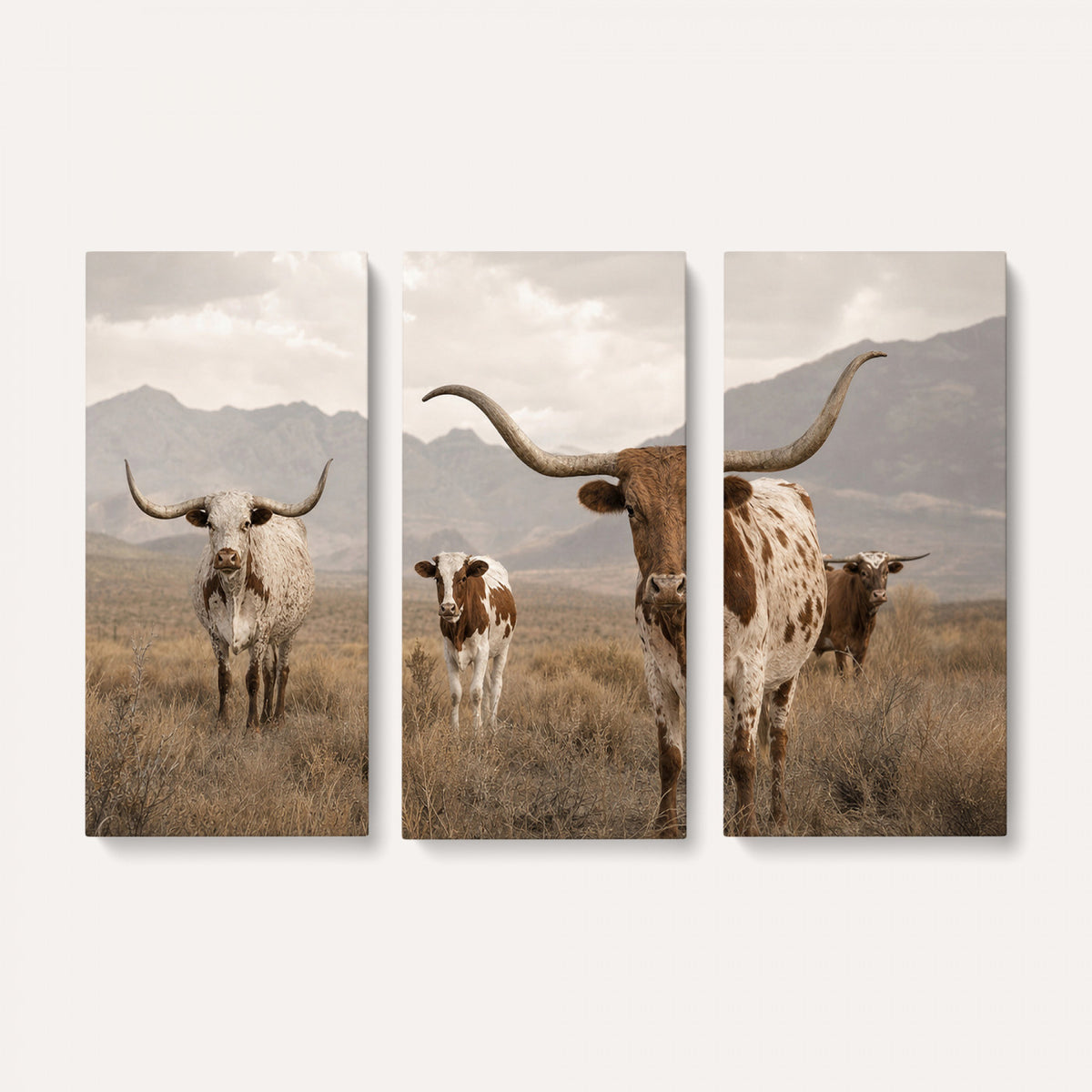 62336425AD-MGV-CV-36X24 - Rustic Texas Longhorn Cow Canvas Wall Art Print, Rustic Farm Animal Photography Print, Farmhouse Country Decor, Western Ranch Art