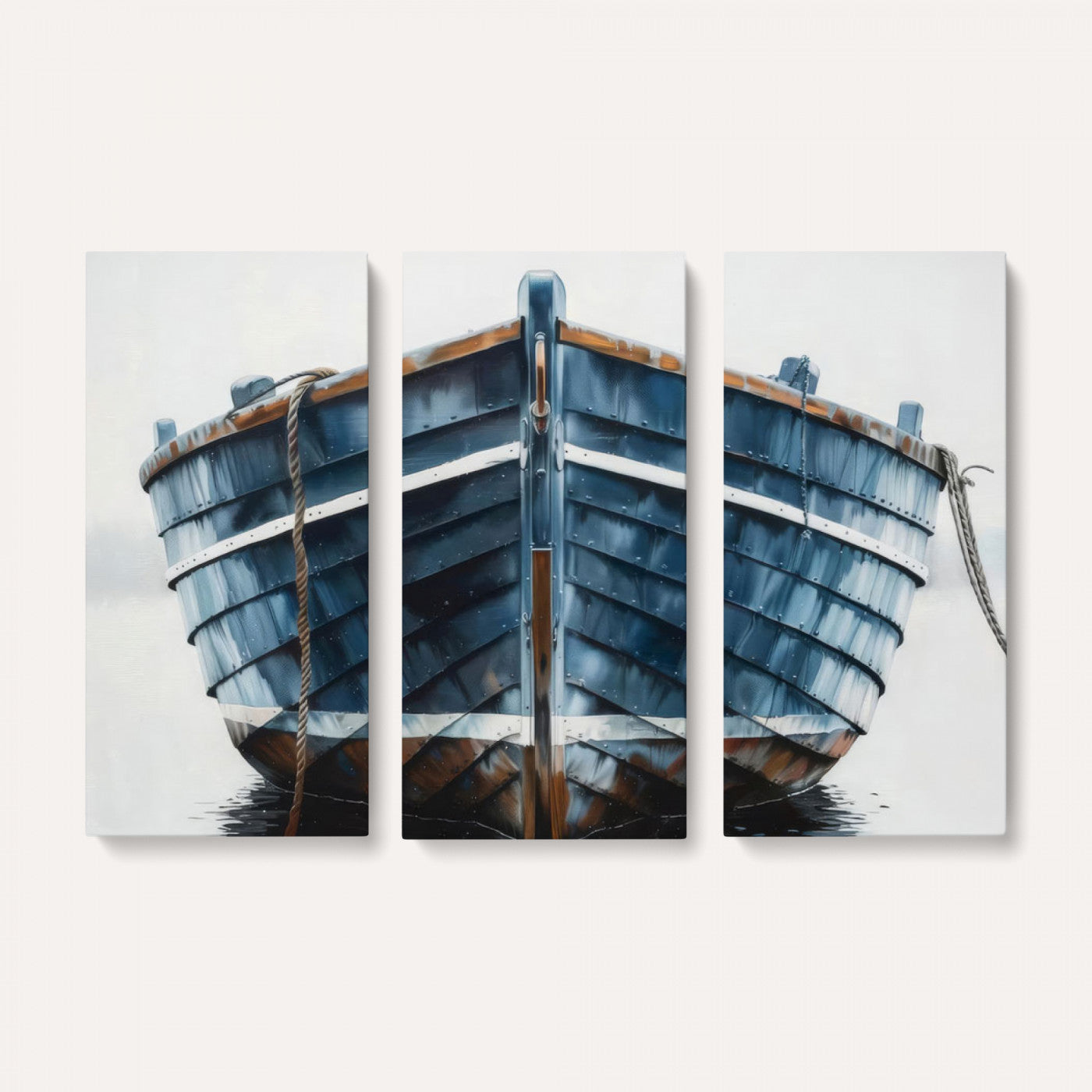 21601740-MGV-CV-36X24 - Blue Wooden Rowboat Canvas Wall Art, Coastal Nautical Boat Painting Print for Lake Beach House Decor, Minimalist Maritime Decor Artwork