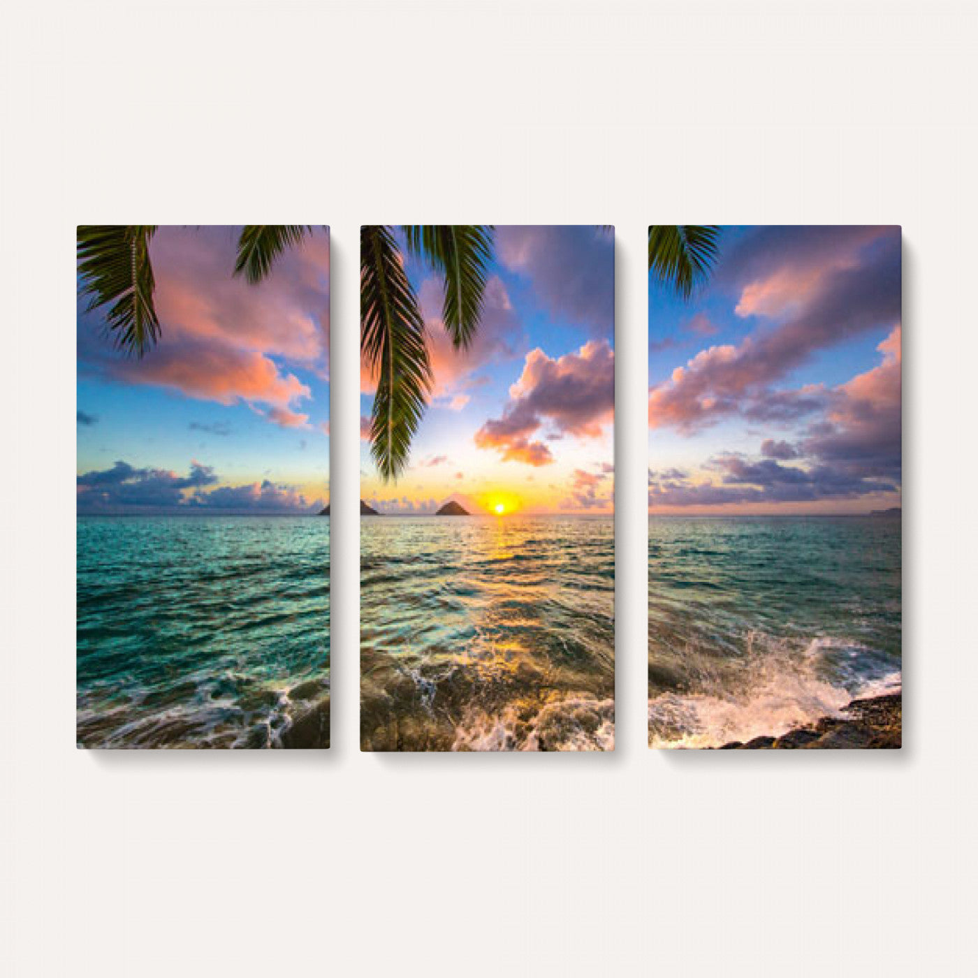 13207742-MGV-CV-36X24 - Hawaii Beach Sunset Canvas Wall Art Print, Tropical Ocean Landscape Artwork, Palm Tree Coastal Decor for Living Room Bedroom