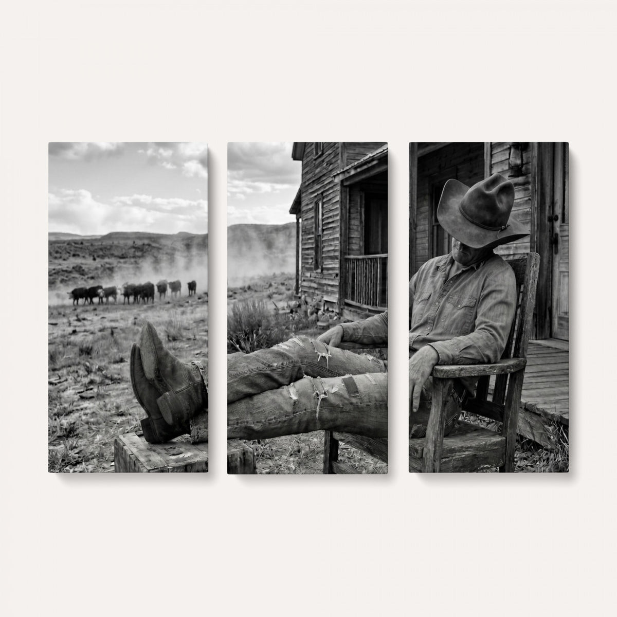 94461975S-MGV-CV-36X24 - Vintage Sleeping Cowboy Wall Art Canvas Print, Western Home Decor