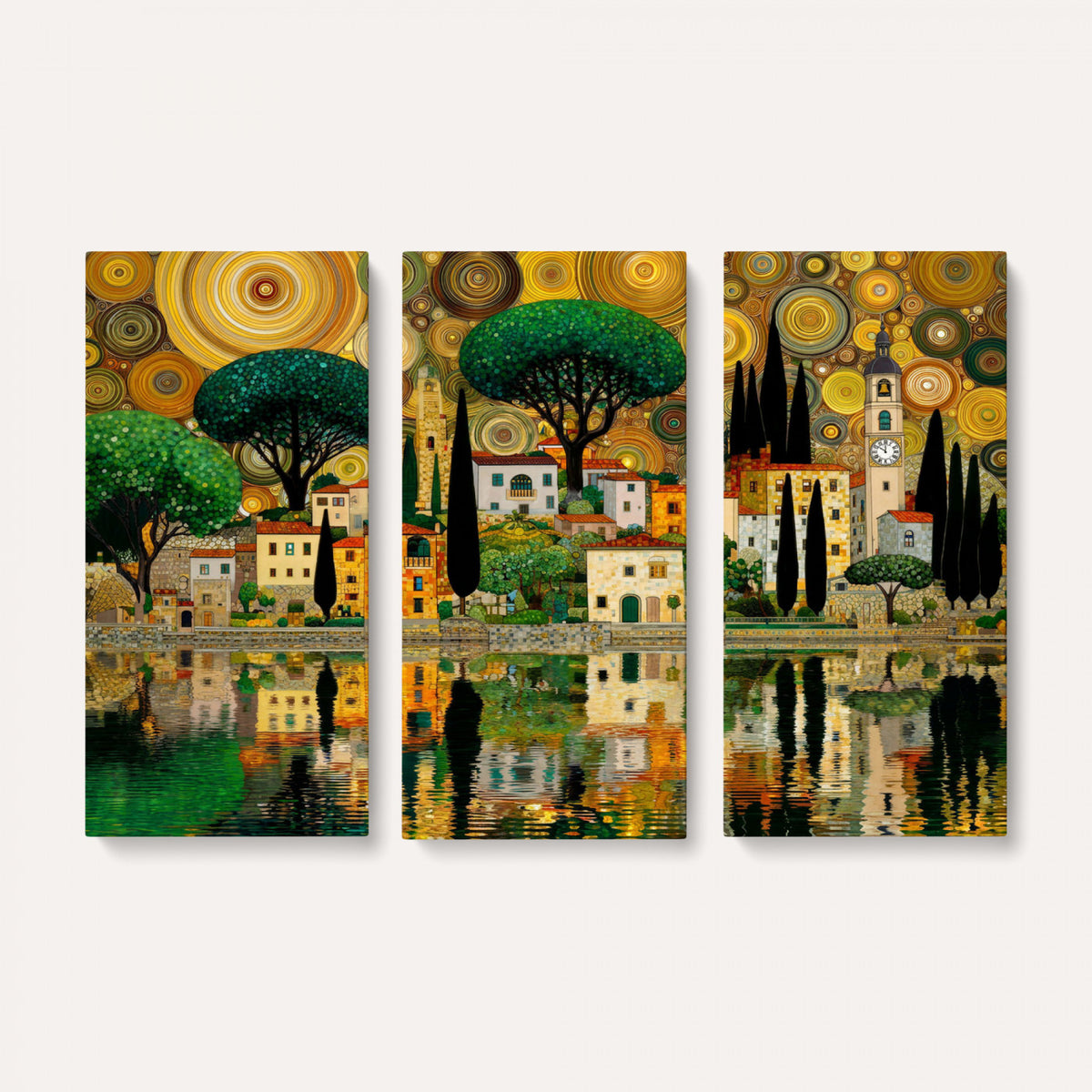 93010897-MGV-CV-36X24 - Gustav Klimt Golden Cityscape Wall Art Canvas Print,