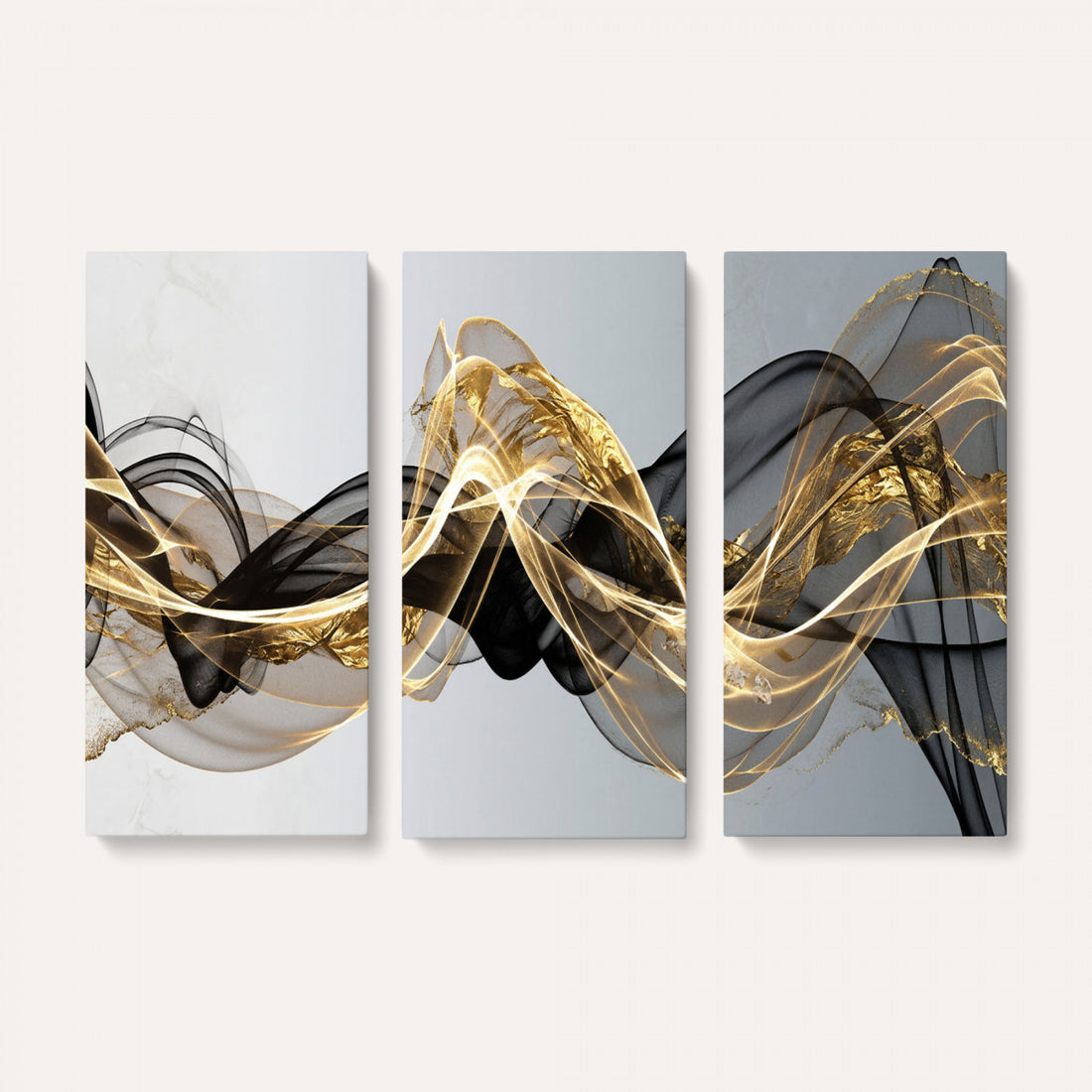 Black and Gold Abstract Wall Art, Modern Wave Canvas Print, Elegant Flowing Smoke Art