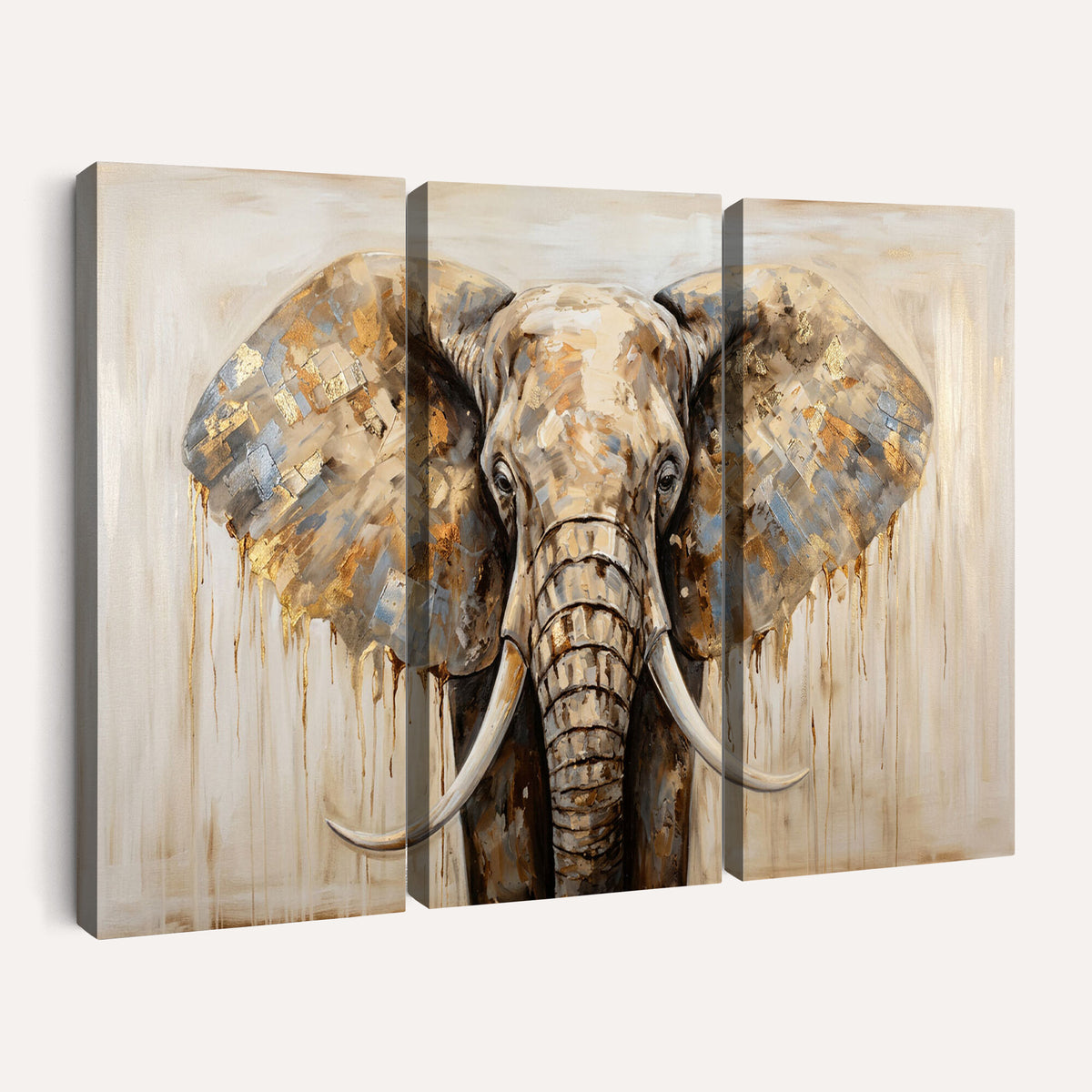 95819221-MGV-CV-36X24 - Gold Leaf Elephant Canvas Wall Art Abstract African Wildlife Painting Print