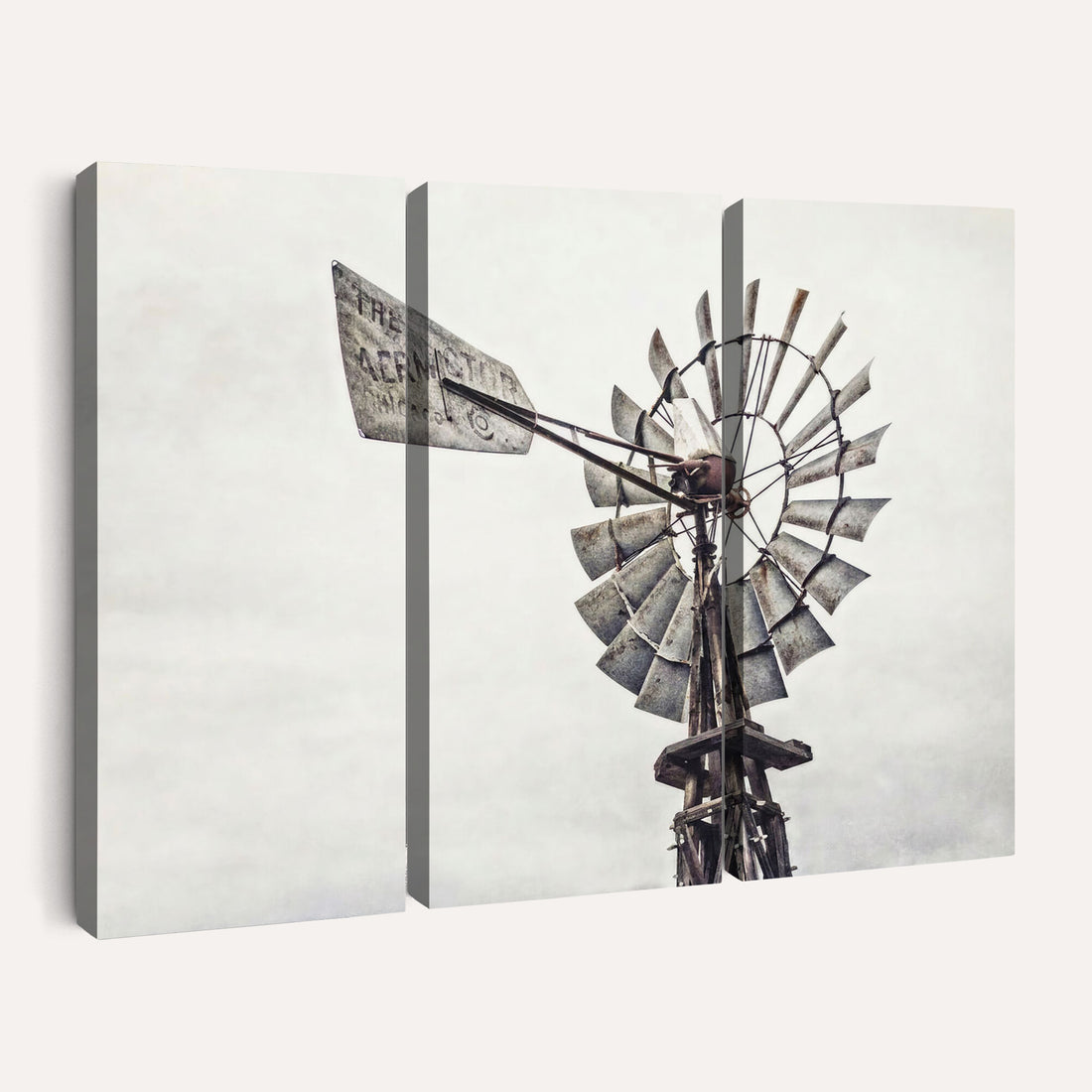 Vintage Rustic Farmhouse Windmill Canvas Wall Art - Western Country Landscape Print
