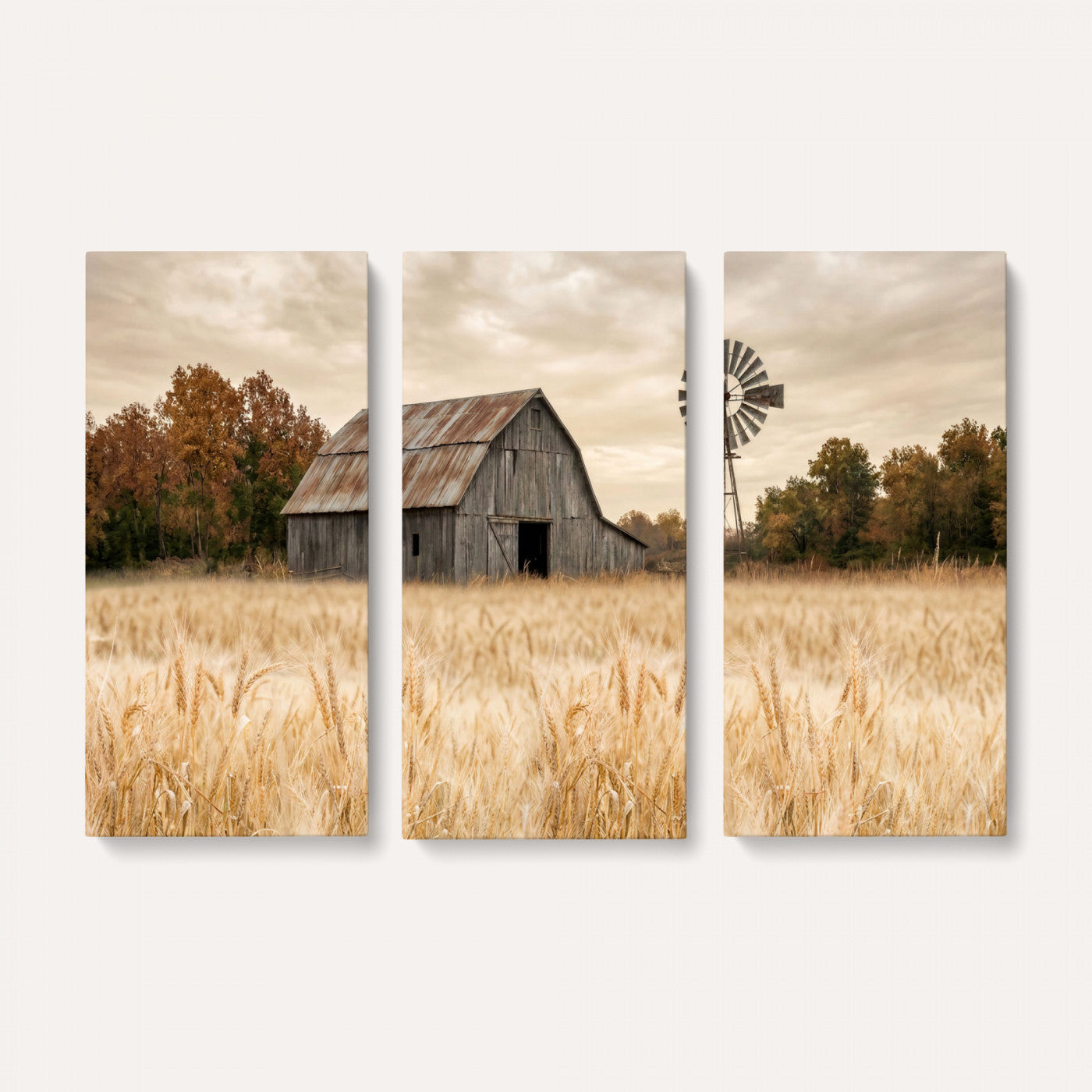 99640659-MGV-CV-36X24 - Rustic Farmhouse Barn and Windmill Wall Art Canvas Print, Country Landscape Photography Print