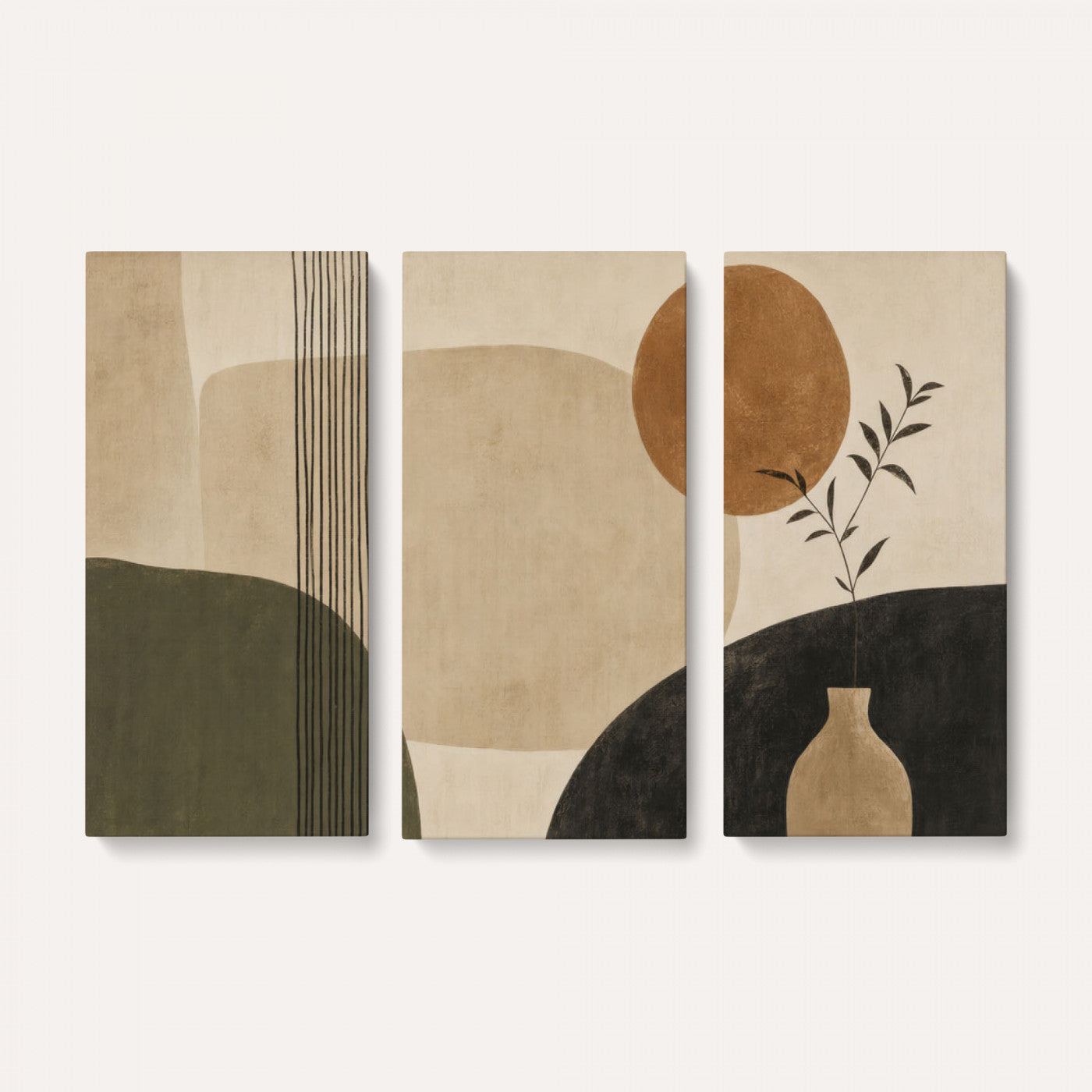 29113684-MGV-CV-36X24 - Japandi Minimalist Abstract Wall Art Canvas Print, Sage Green and Terracotta Sun Botanical Painting Print