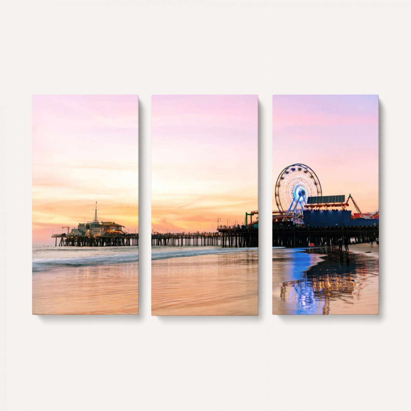 27381272-MGV-CV-36X24 - Santa Monica Pier Sunset Beach Wall Art Canvas Print, California Ferris Wheel Photo Print