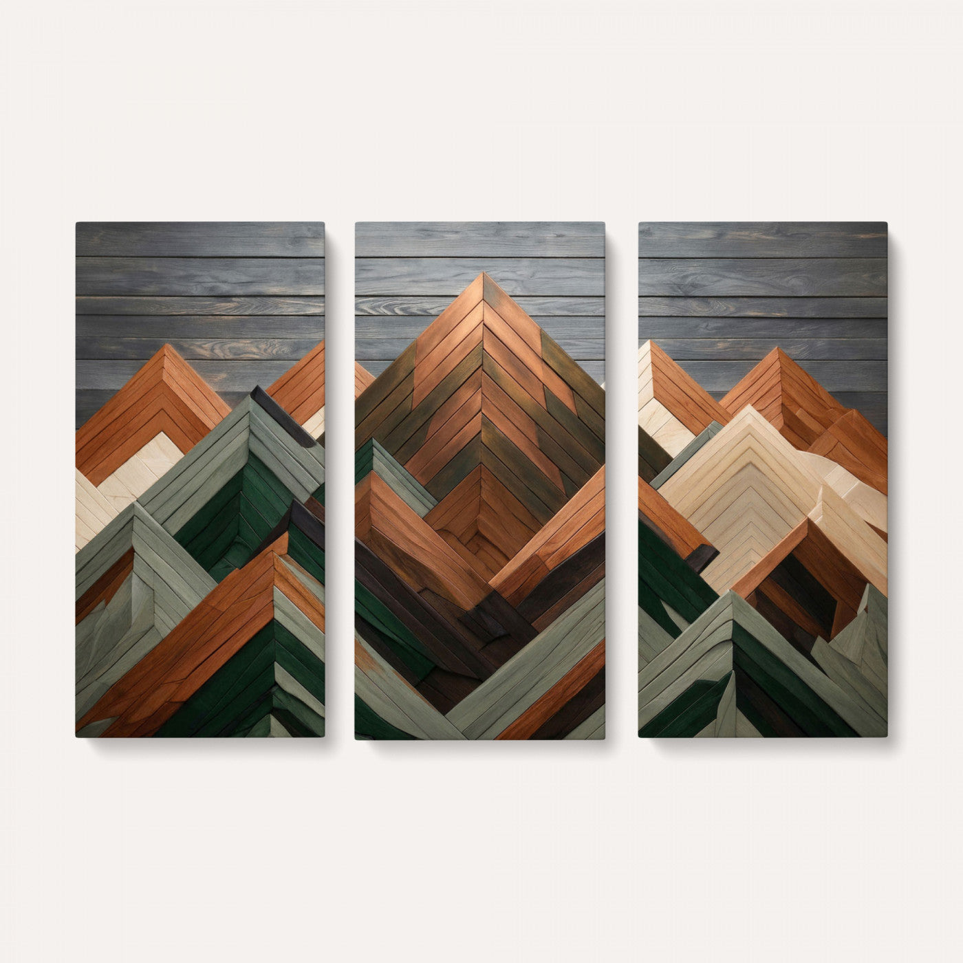 84617347-MGV-CV-36X24 - Geometric Wood Mountain Wall Art Canvas Print, 3D Look Rustic Mosaic Landscape Print