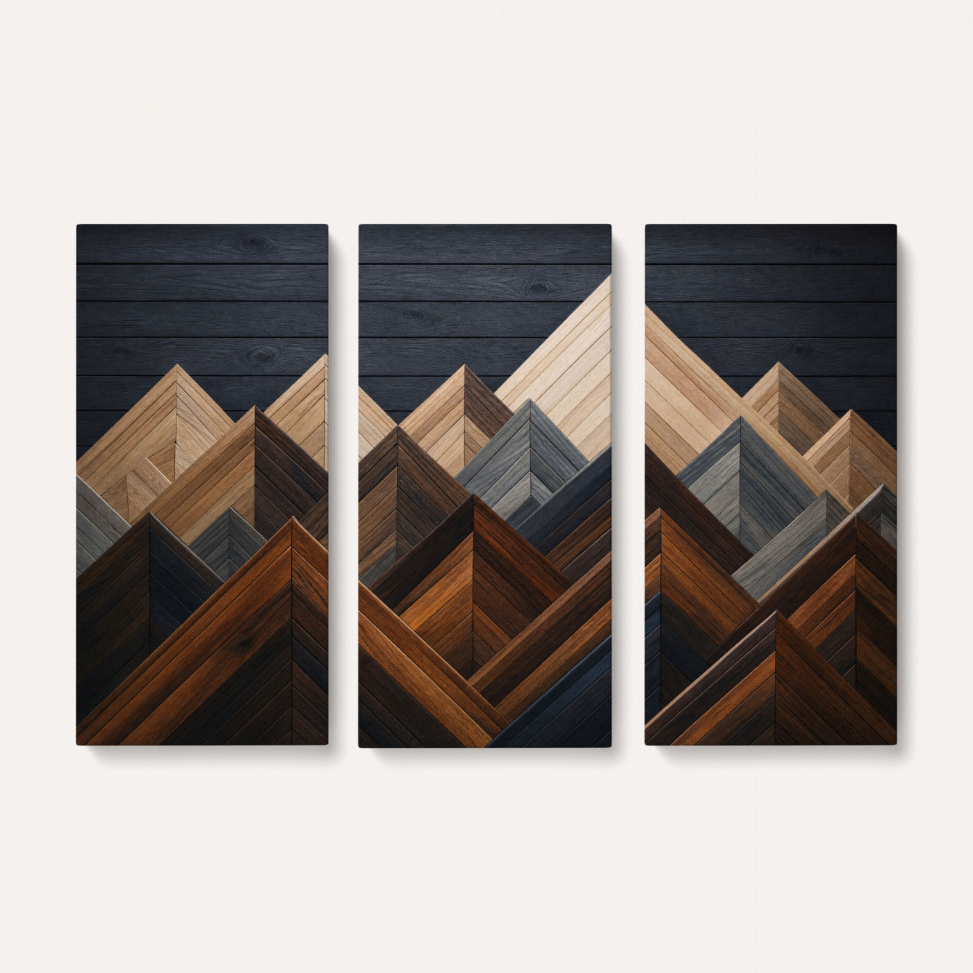 70531117-MGV-CV-36X24 - Geometric Wood Mountain Wall Art Canvas Print, 3D Look Rustic Mosaic Landscape Print