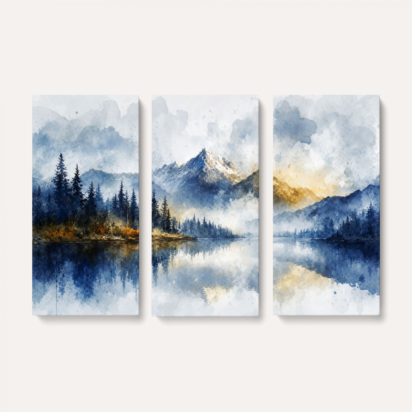 62076449DG-MGV-CV-36X24 - Abstract Watercolor Mountain Lake Wall Art Print for Living Room Decor
