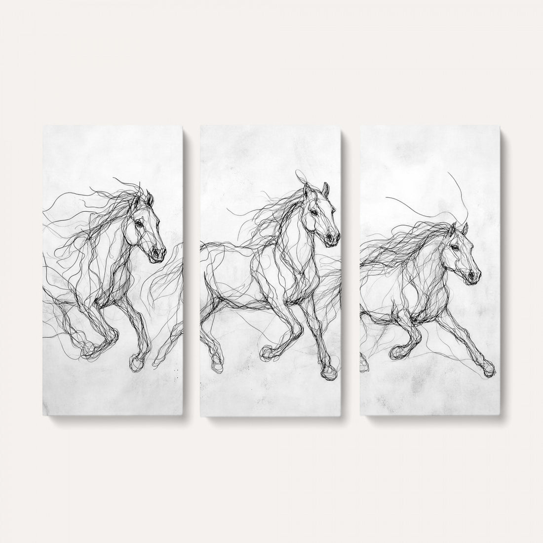 Monochrome Horse Canvas Wall Art, Black Ink Sketch Wild Horses Print, Minimalist Equestrian Decor