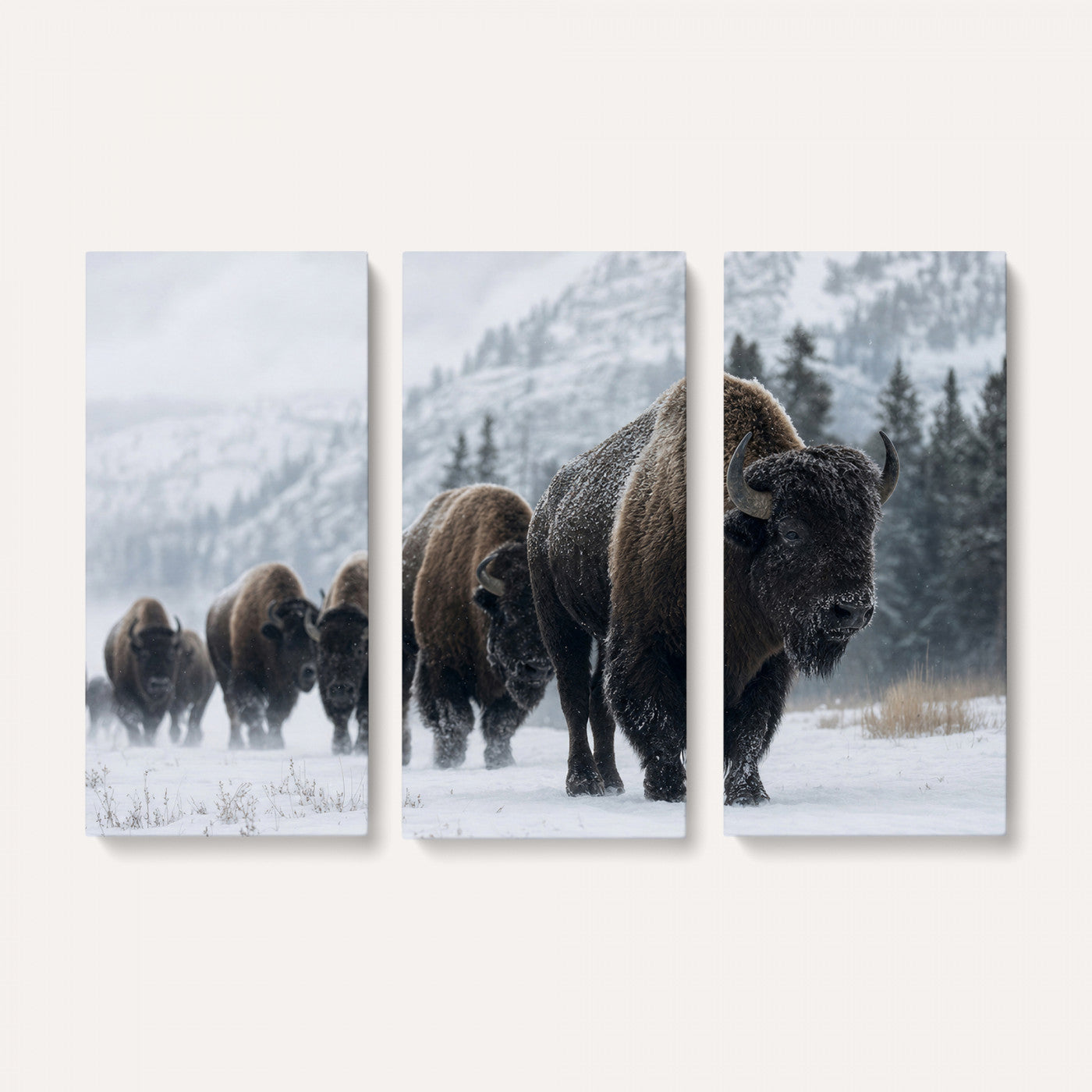 18343289-MGV-CV-36X24 - Rustic Bison Wall Art, American Buffalo Photo Print, Wildlife Canvas Artwork, Snowy Mountain Decor, Large Nature Poster, Cabin Gift Idea