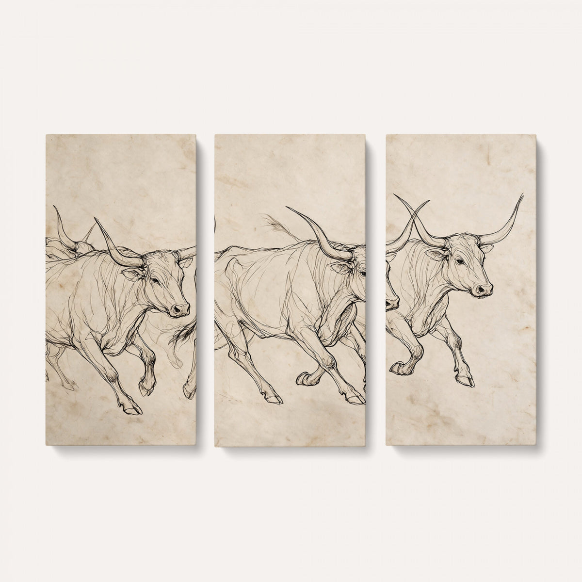 87177621-MGV-CV-36X24 - Minimalist Longhorn Line Art, Modern Texas Bull Canvas Print, Abstract Western Wall Decor, Continuous Line Artwork, Black White Ranch Gift