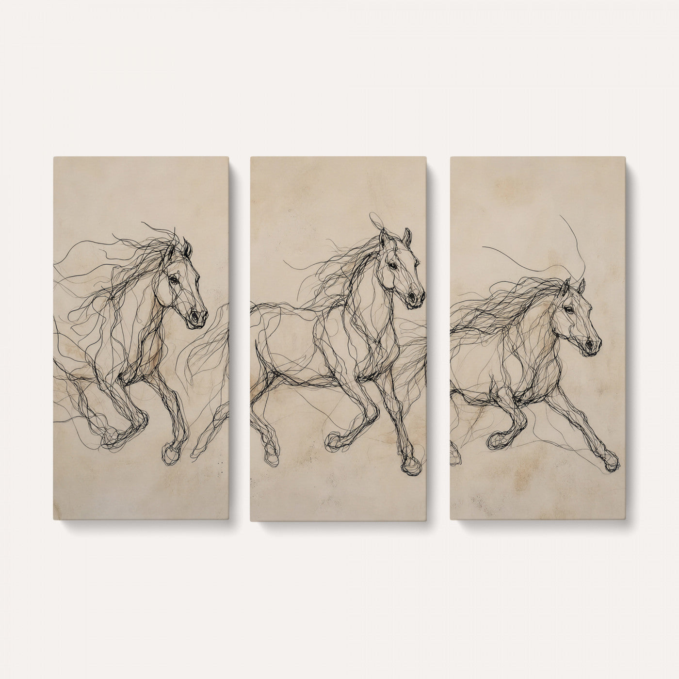 81051673-MGV-CV-36X24 - Abstract Horse Line Art Canvas, Gesture Sketch Wild Horses Print, Modern Scribble Artwork, Minimalist Equine Wall Decor, Rustic Studio Gift