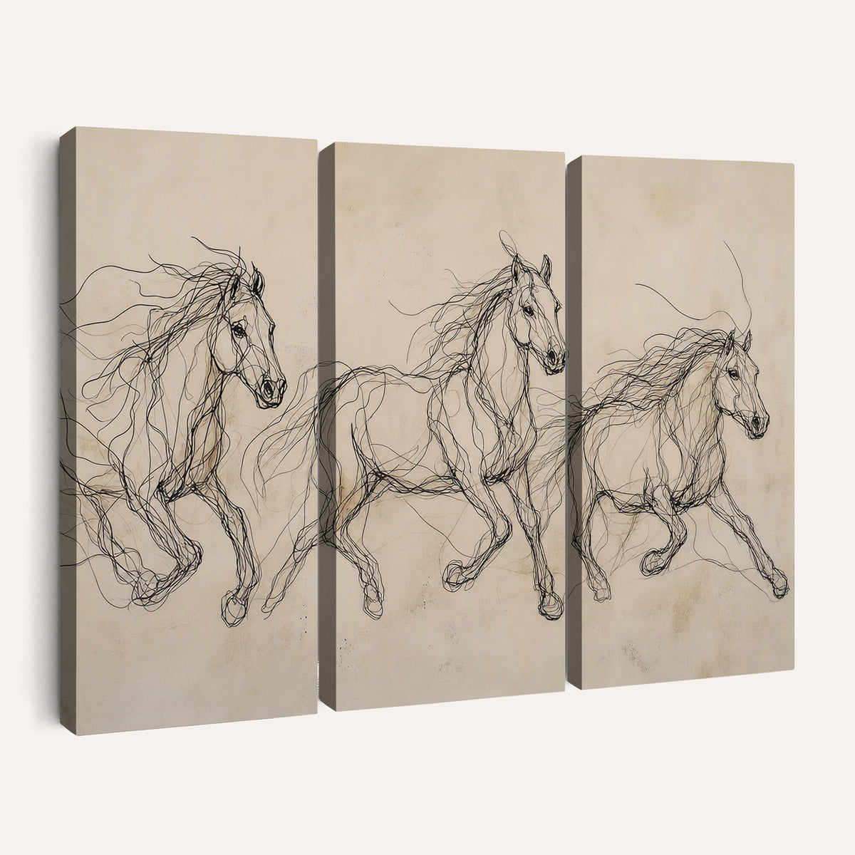 81051673-MGV-CV-36X24 - Abstract Horse Line Art Canvas, Gesture Sketch Wild Horses Print, Minimalist Equine Decor