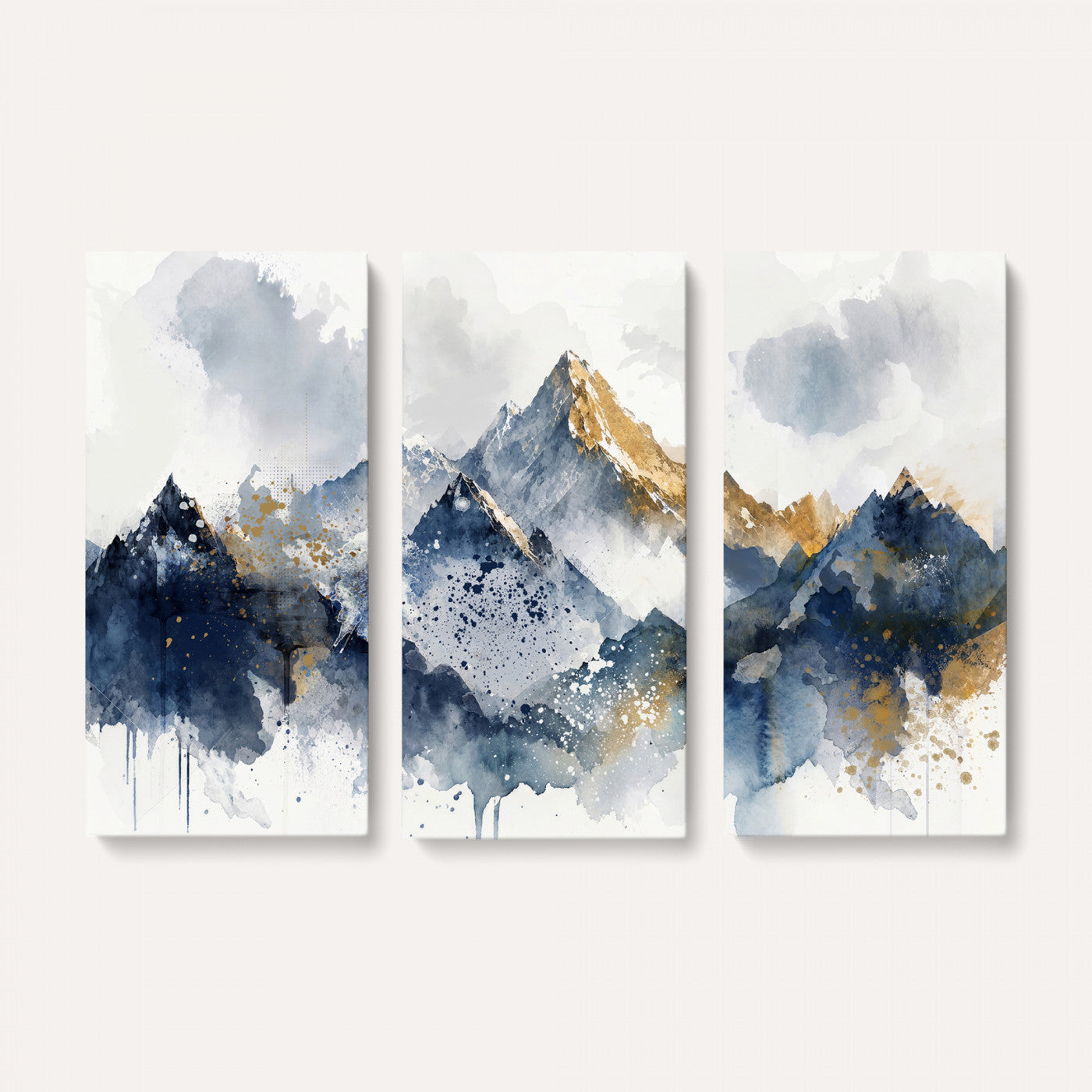 87460616-MGV-CV-36X24 - Abstract Mountain Canvas Wall Art, Blue Gold Foil Landscape Print, Modern Indigo Watercolor Poster, Large Abstract Nature, Luxury Office Gift