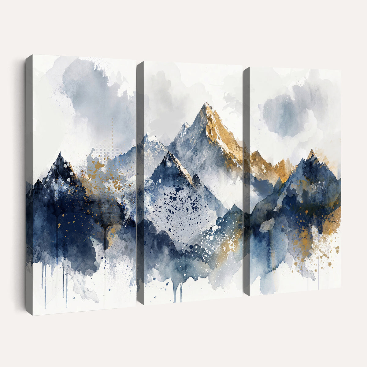 87460616-MGV-CV-36X24 - Abstract Mountain Canvas Wall Art, Blue Gold Foil Landscape Print, Modern Indigo Wall Decor