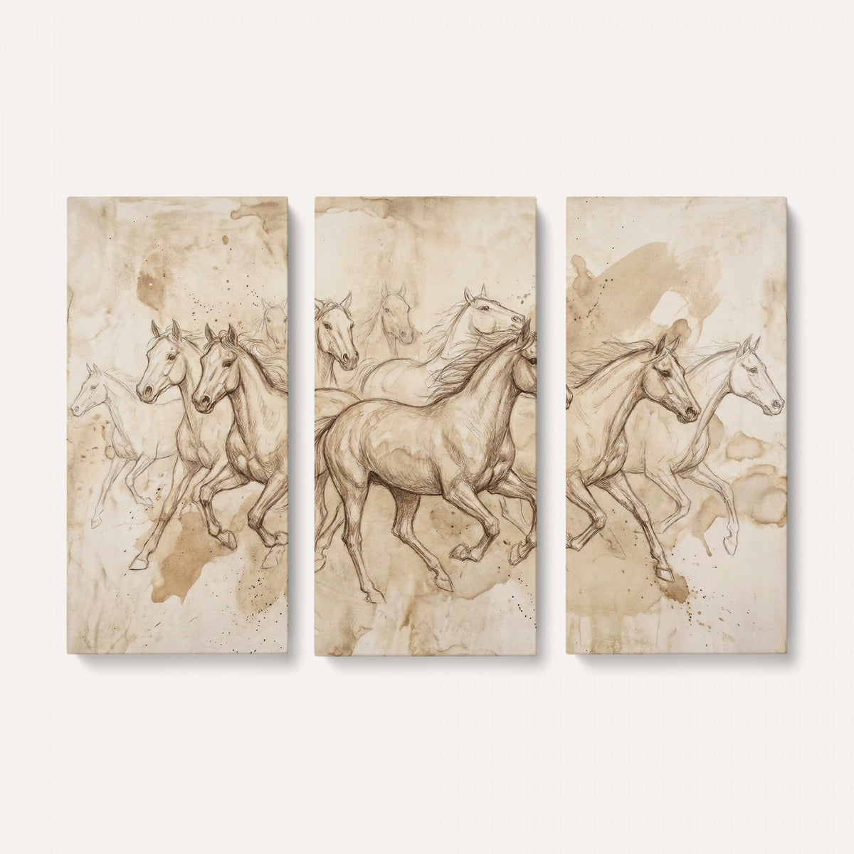 52233469-MGV-CV-36X24 - Vintage Horse Sketch Canvas Wall Art, Wild Horses Pencil Drawing Print, Antique Parchment Western Decor, Equine Sketching, Country Manor Gift